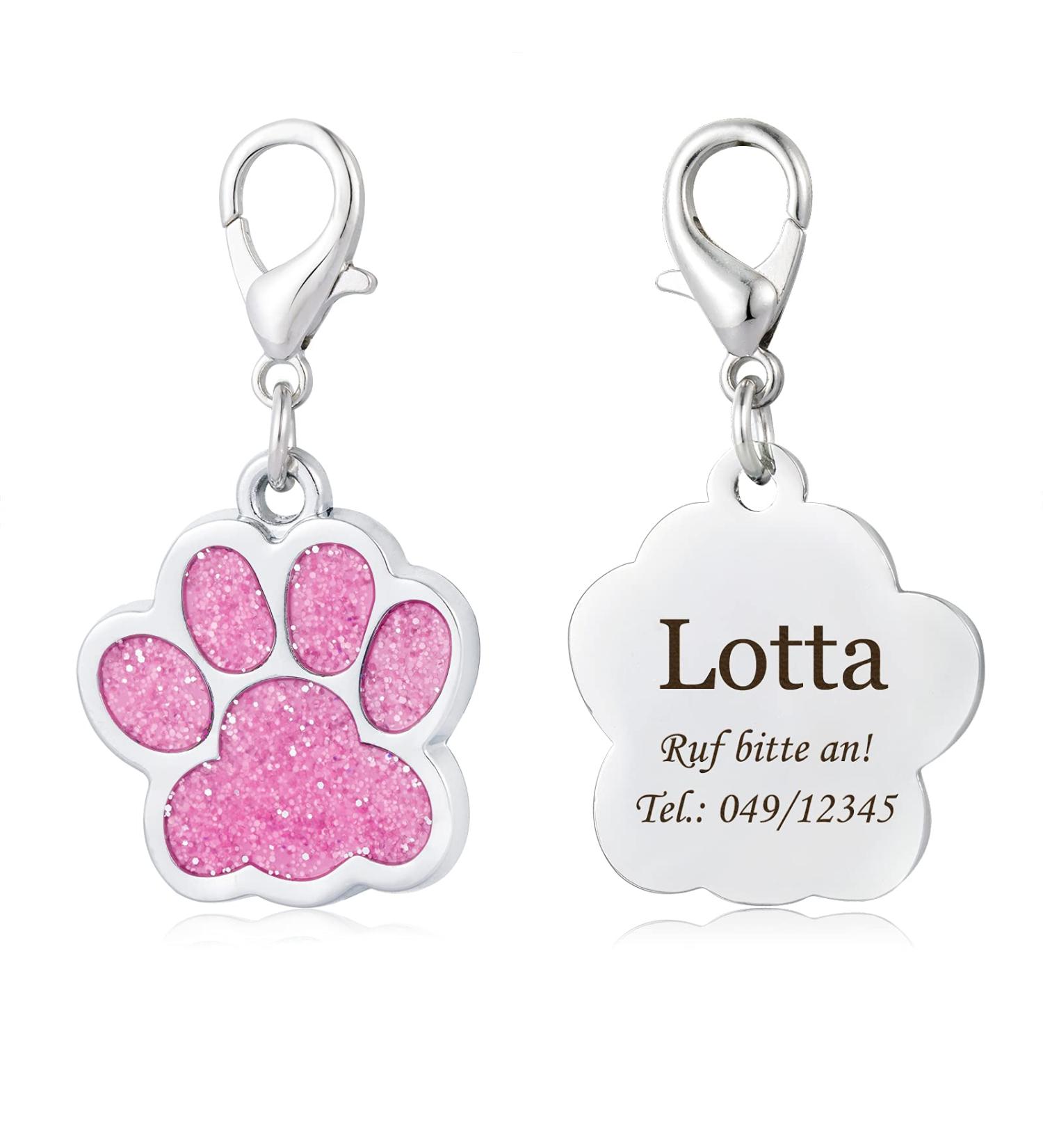 Personalized Pink Dog & Cat Engraved ID Tag - Paw Print Motif Address Tag - Buy Online on GoSupps.com