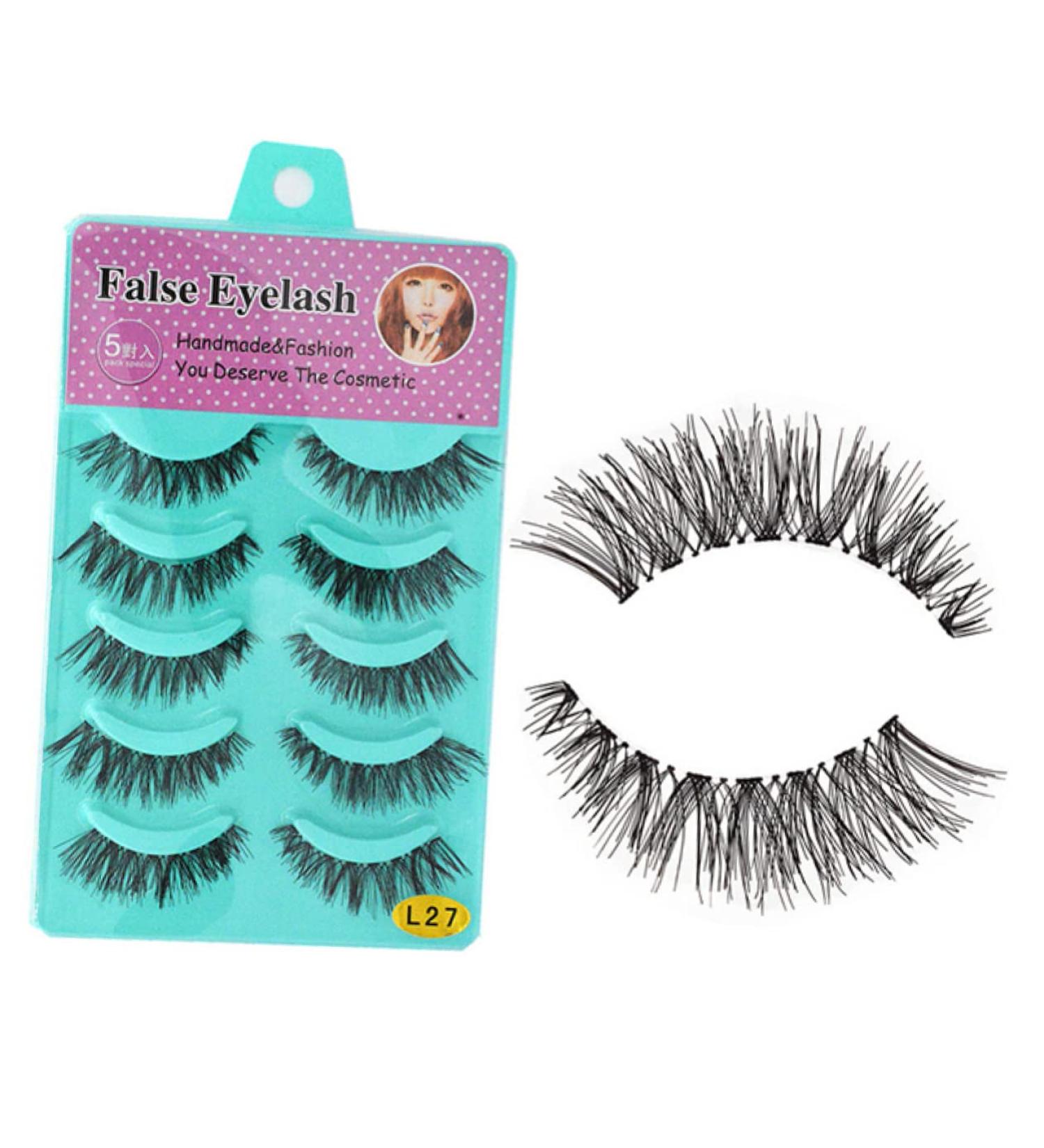 5 Pairs Long Natural Eyelashes Cat Eyes Wispy Lash Natural False Eyelashes Wispy Natural Lashes Fause Eyelash Long False Eyelashes Fluffy Eyelashes Grafting Tool Cross