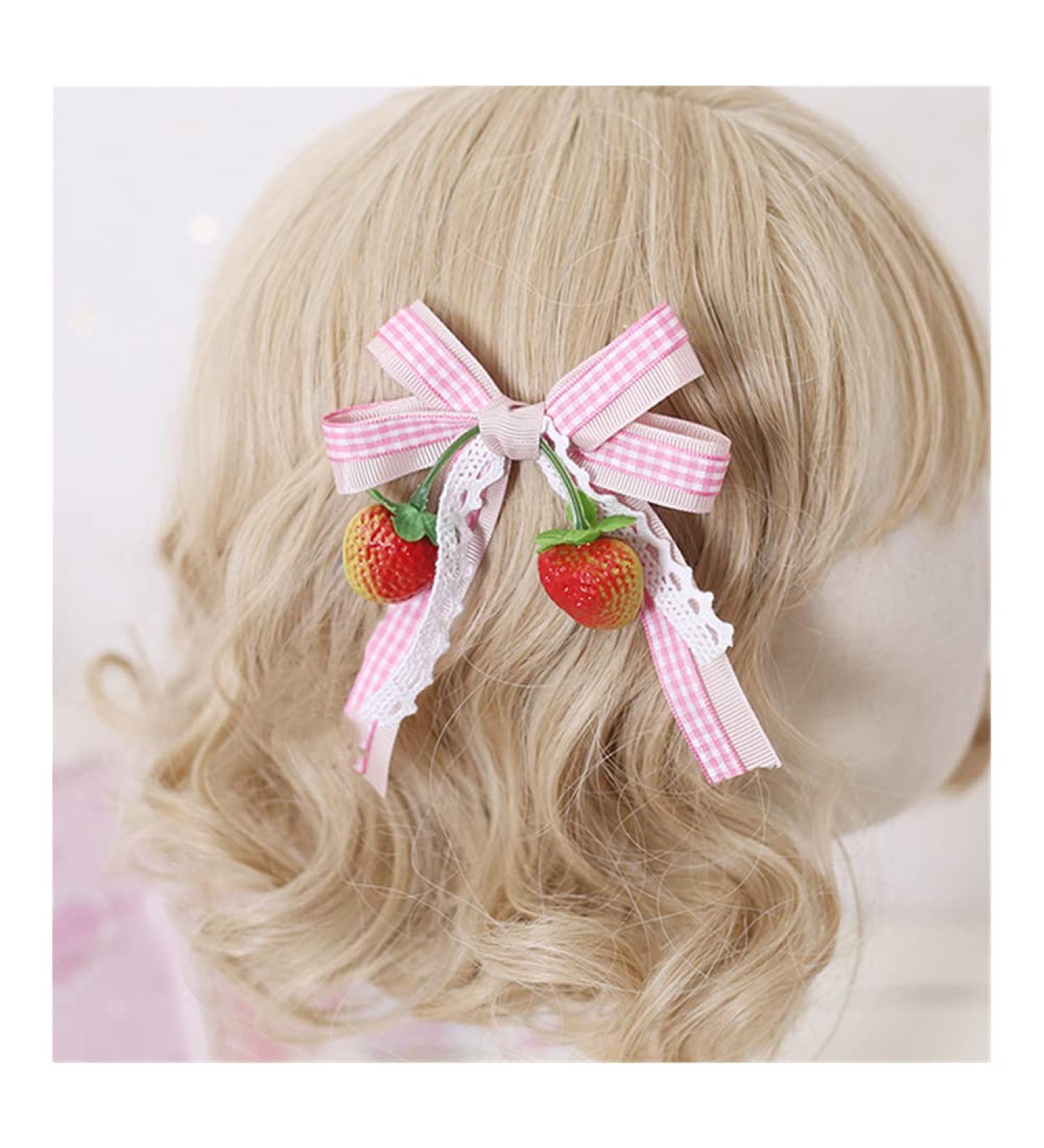 Sweet Strawberry Hair Bow Clips for Women and Teen Girls - Cute Pink Lace Barrettes for Little Girl's Hair - Assorted Accessories for Alligator Braid Ornaments - March9 (Pink2) - Buy Online on GoSupps.com