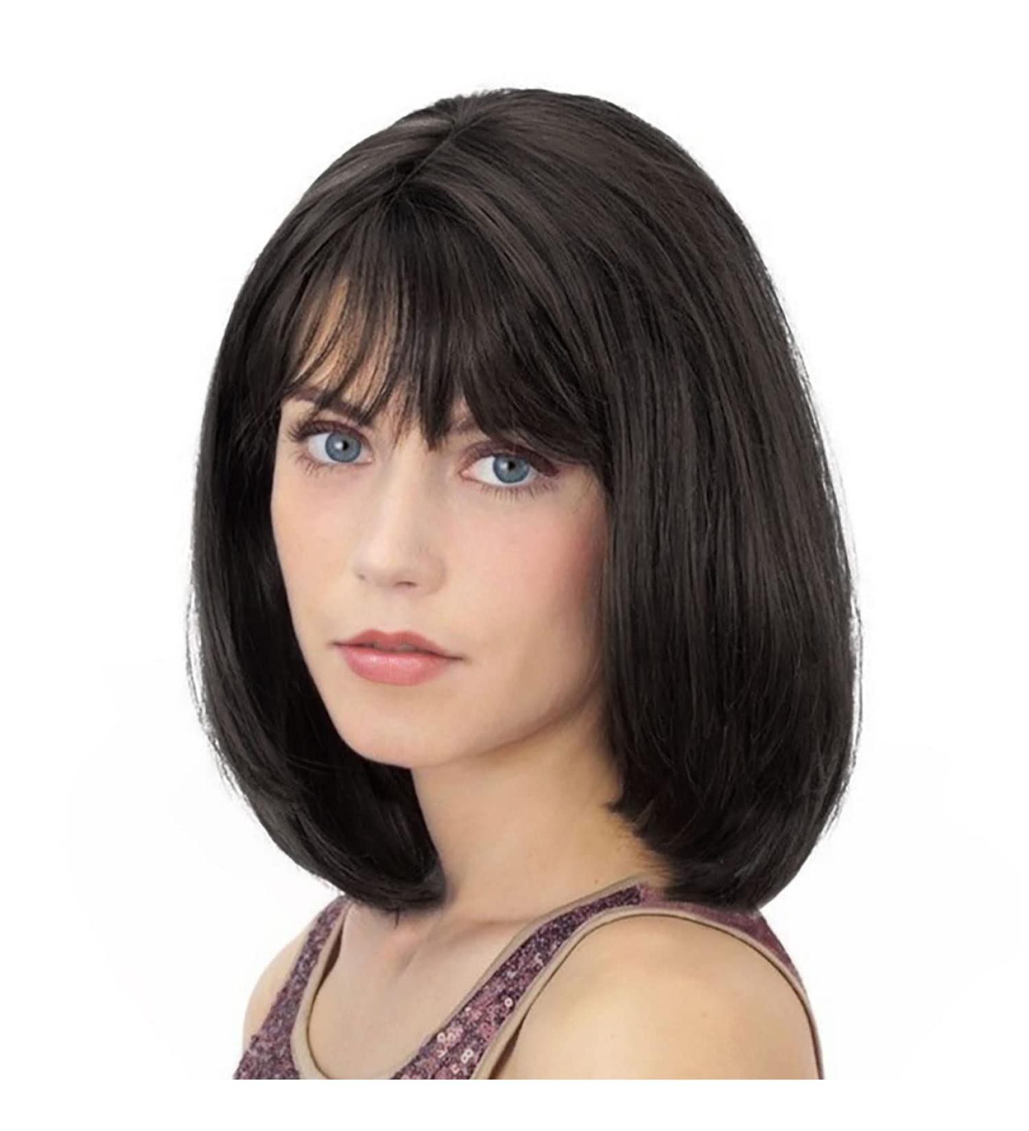 Onpep Darkest Brown Bob Wig with Bangs - Short Shoulder Length Straight Synthetic Wig for Women - Heat Resistant Natural Color - Buy Online on GoSupps.com