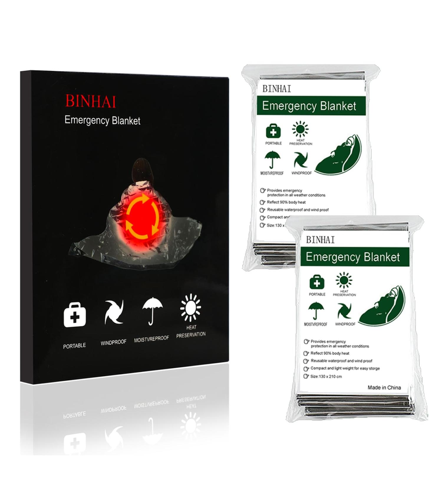 Binhai Emergency Thermal Blankets - 130x210 cm (Silver) - 2 Piece Set for Survival & Outdoor Use | International Shipping Available - Buy Online on GoSupps.com