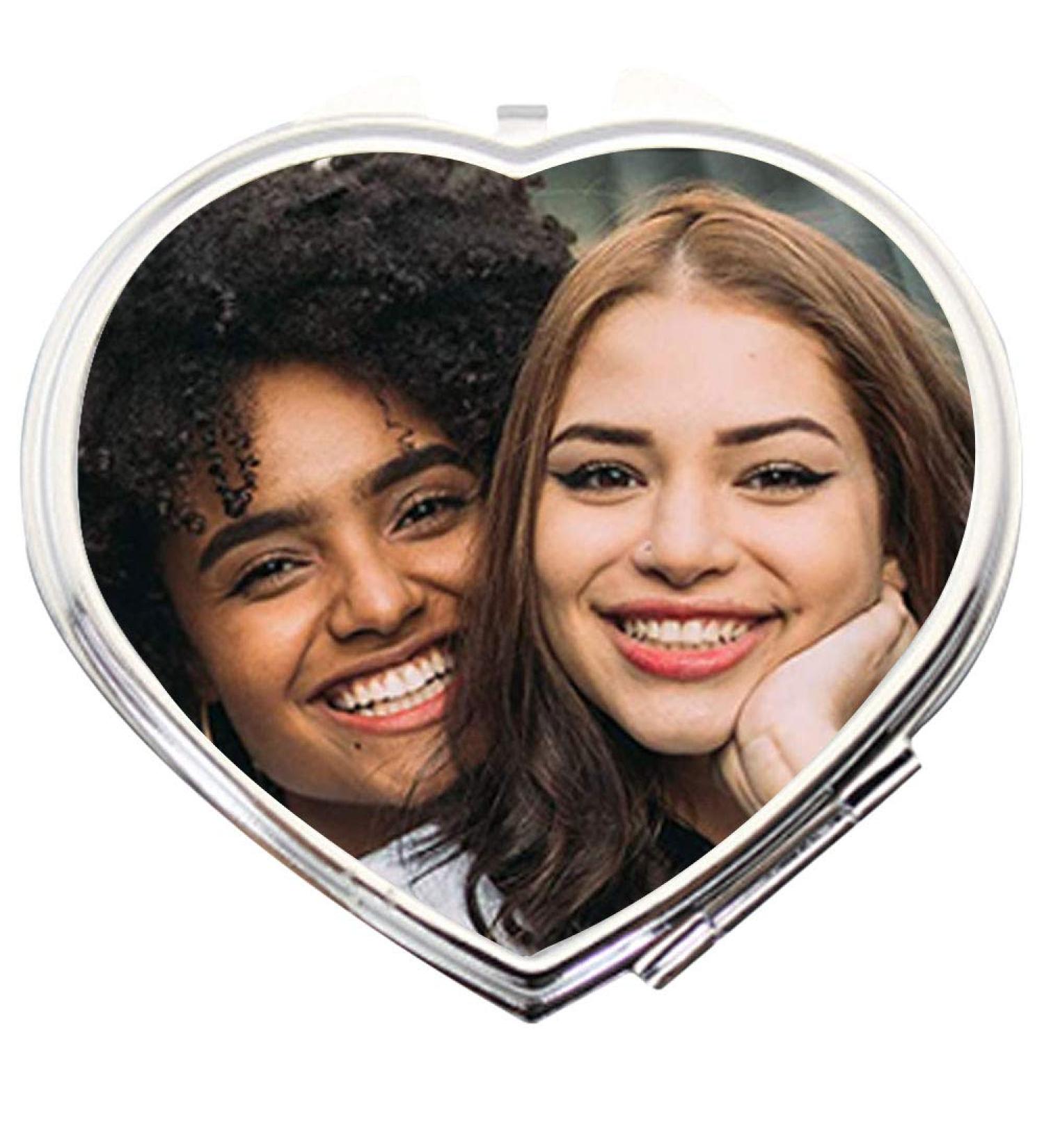 Meliya Personalized Photo Makeup Mirror Custom Picture Mirror Compact Carry-on Travel Mirror with Gift Box for Her Love Heart - Buy Online on GoSupps.com