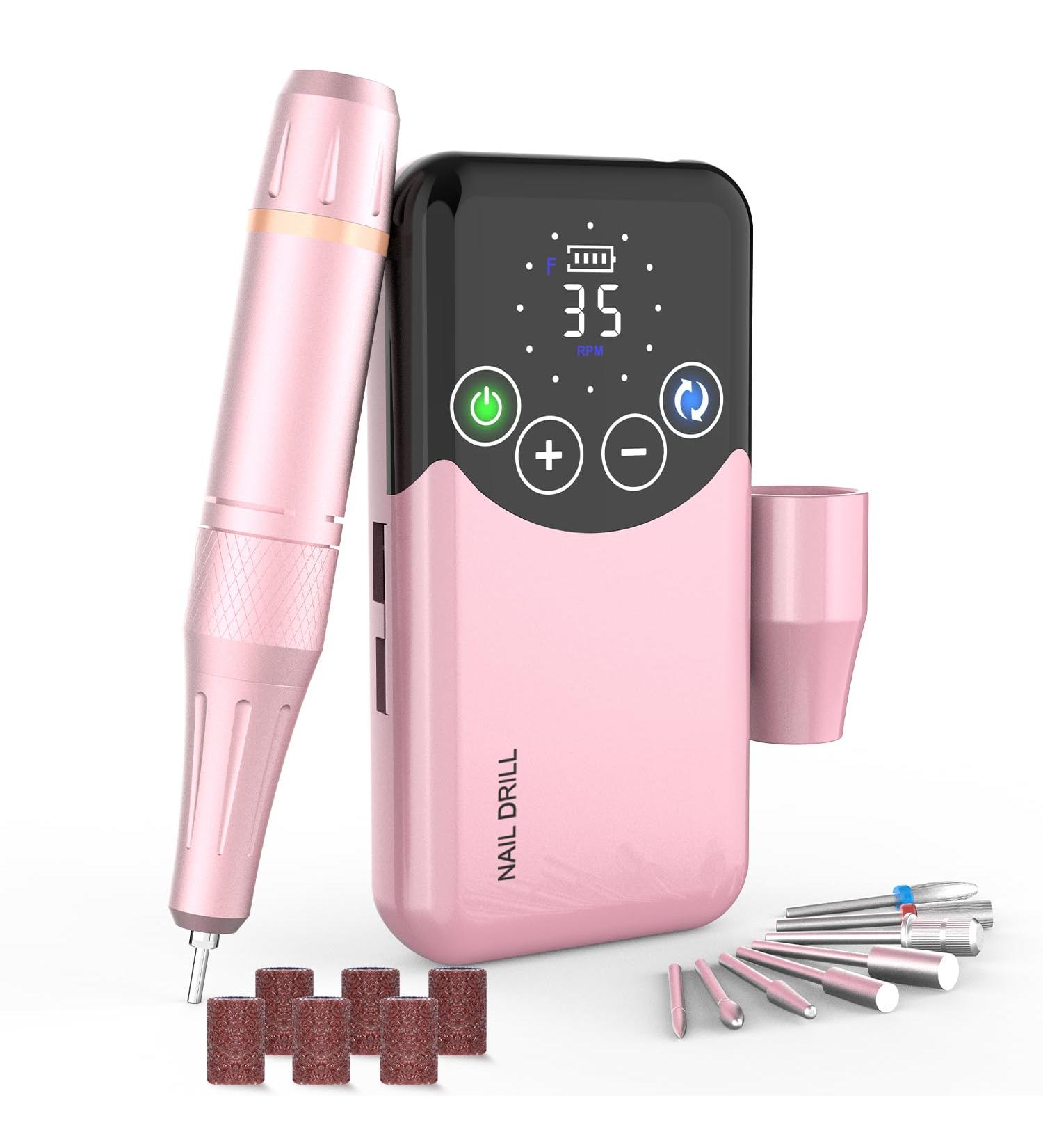 ANBEISTEE Professional Rechargeable Nail Drill with 35000 RPM Touch Screen Control Portable Electric Nail File Set for Manicure/Pedicure/Shaping/Carving/Polishing Pink Rosa - Buy Online on GoSupps.com