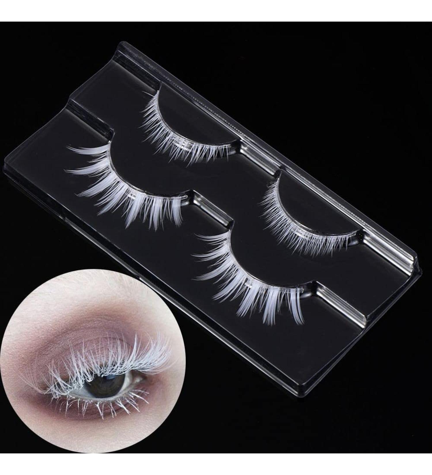 White Halloween False Eyelashes - Anime Cosplay Makeup - Masquerade Party Lashes - 2 Pairs (Upper & Bottom) - Buy Online on GoSupps.com