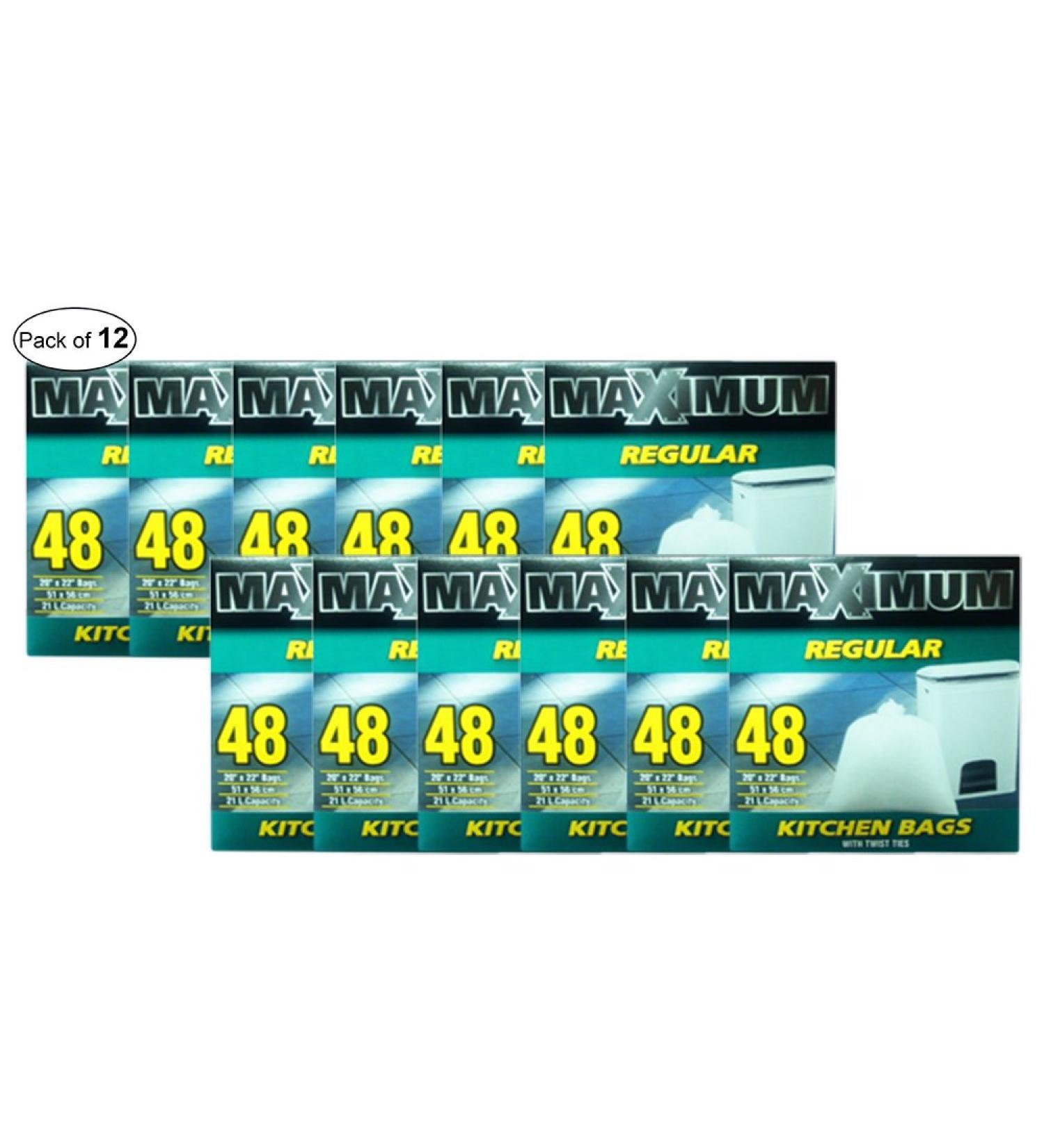 Maximum Regular Kitchen Bags With Twist Ties (48 Bags) (Pack of 12)