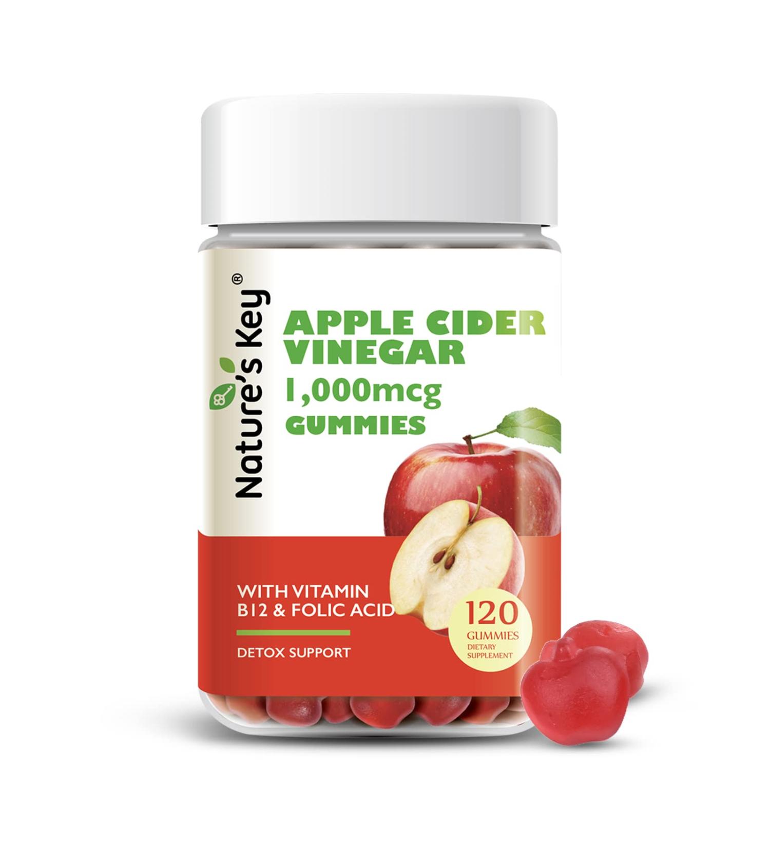 Nature's Key Apple Cider Vinegar Gummies 120 Count ACV Gummy with Folic Vitamin B6 B12 Beetroot & Pomegranate - Vegan Non-GMO & Gluten-Free 120 Count (Pack of 1) - Buy Online on GoSupps.com