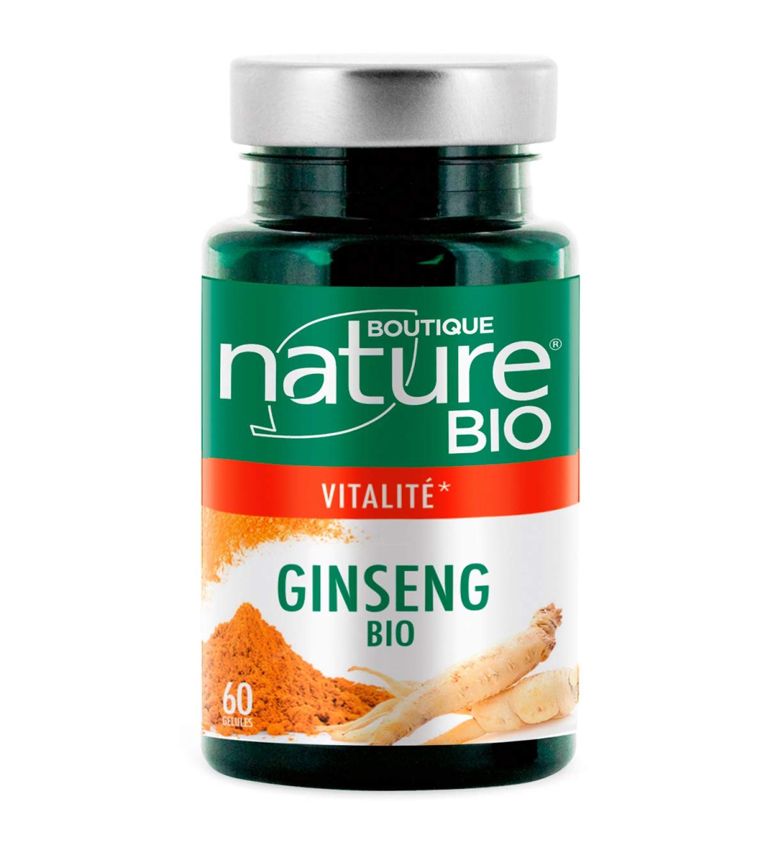 Boutique Nature - Food Supplement - Organic Ginseng - 60 Vegetable Capsules - Stimulates and Strengthens your body