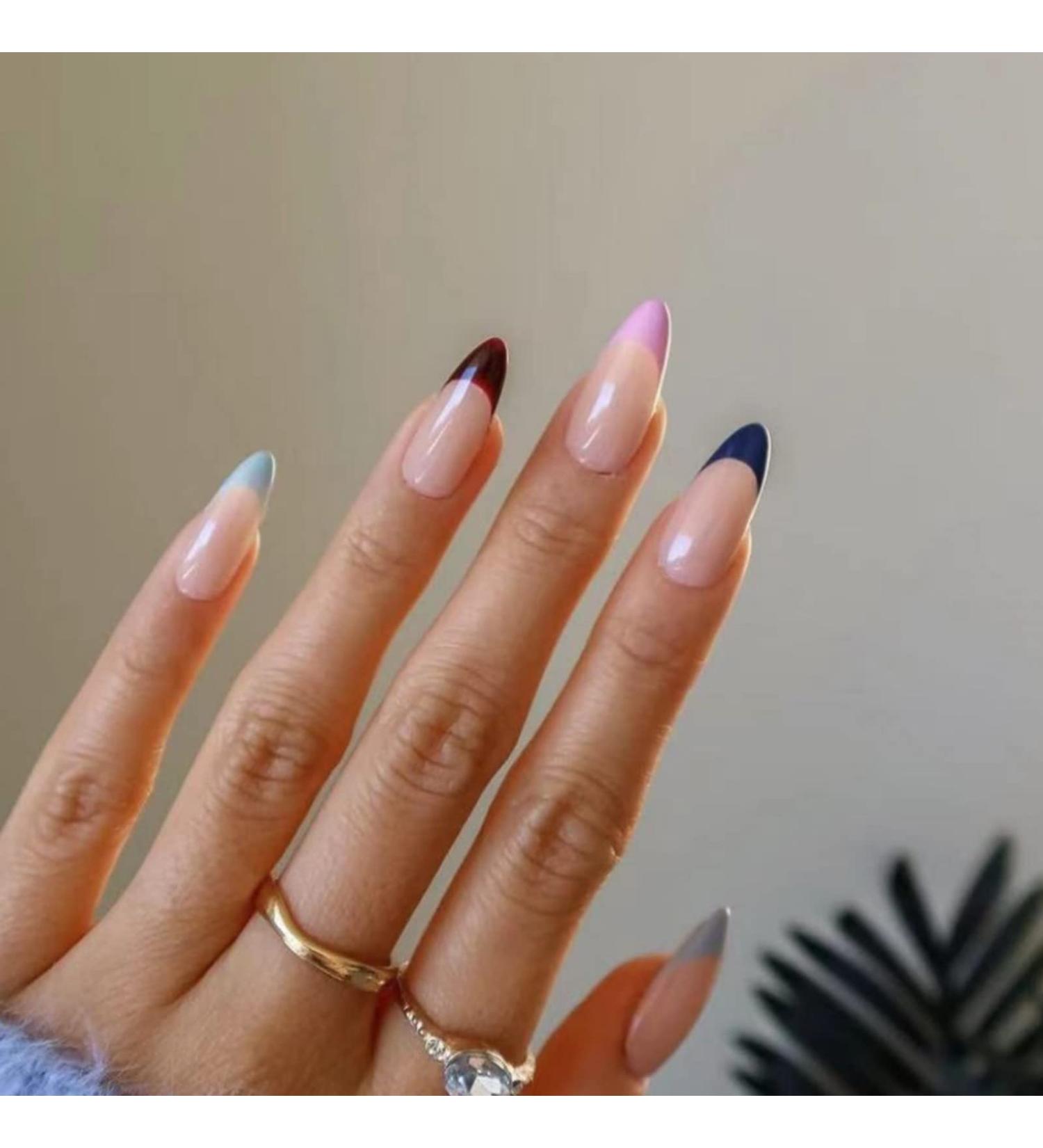 Justotry 24 Pastel Stiletto Nails to stick on short colored French press on nails pretty almond art nail fake nails medium fingernails artificial nails for women pastel & goth1