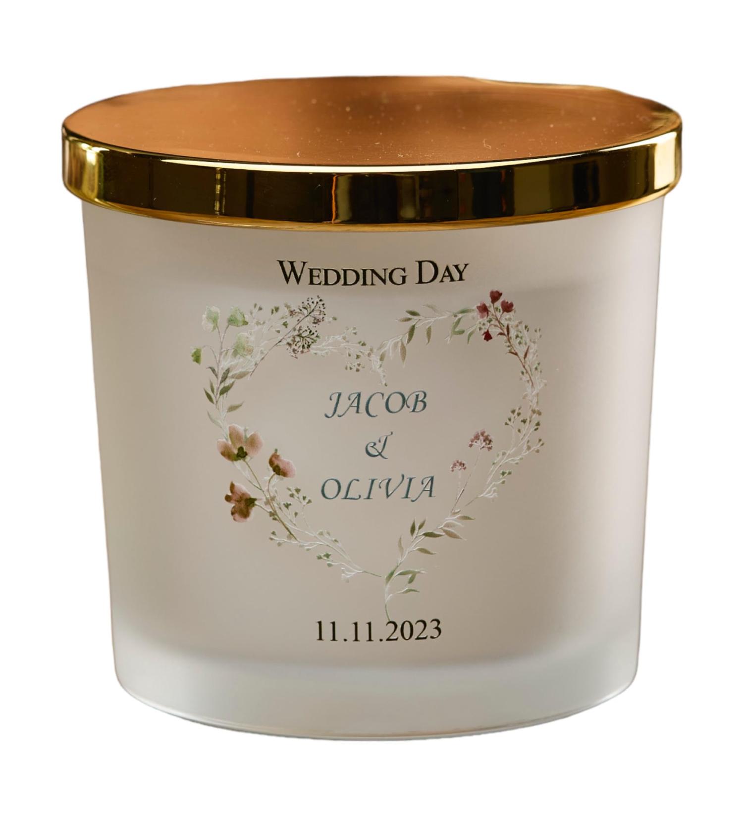 Personalised Large Double Wick Wedding Candle Gift with Watercolour Heart (French Cade Lavender) - Buy Online on GoSupps.com
