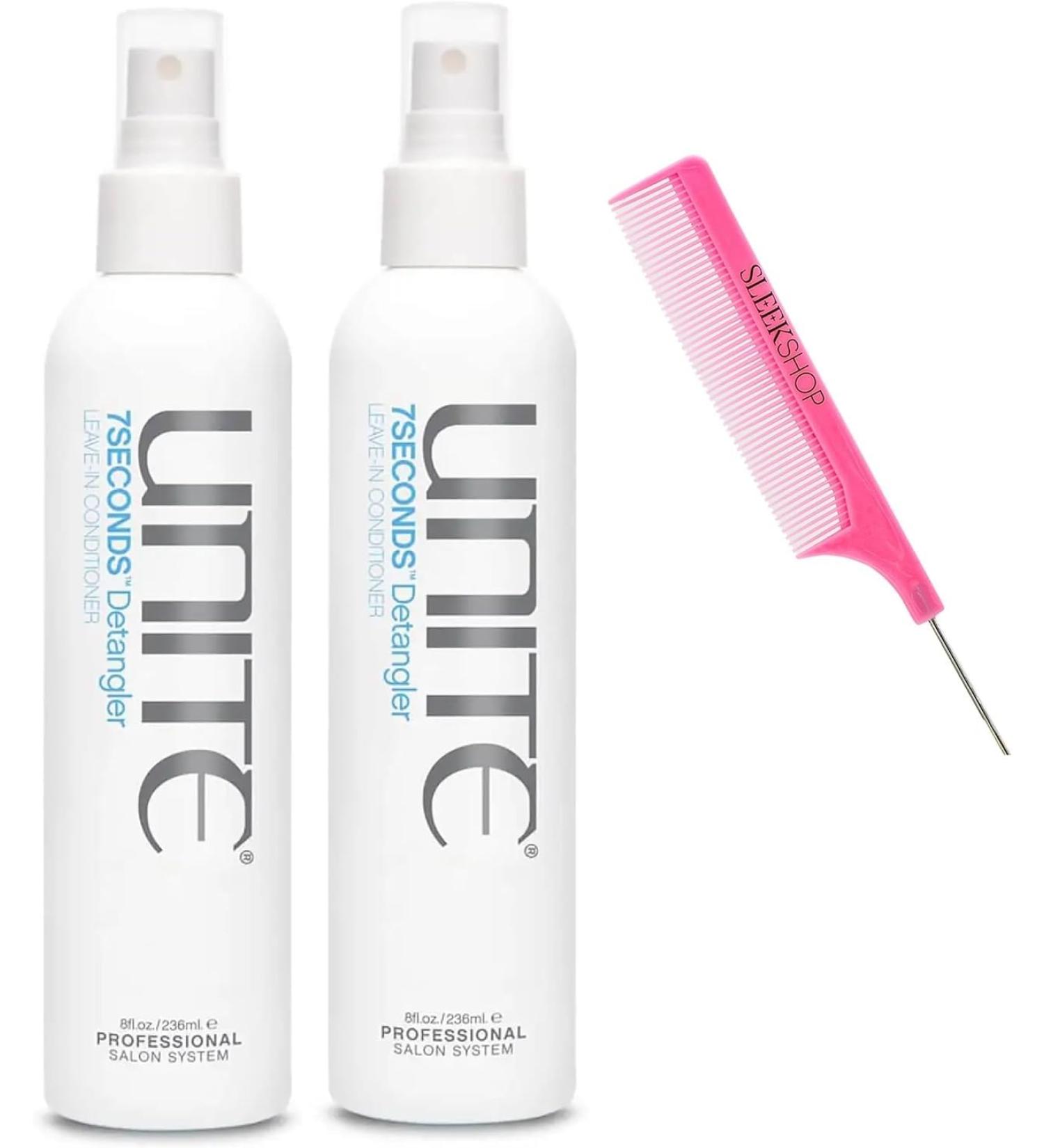 practice Comb + Un t 7 Seconds Detangler Leave-in Conditioner Hair Treatment Spray Seven 7seconds (w/SIeekshop Pink Comb) (8 oz / 236 mL (PACK OF 2 BOTTLES)) 125 ml (Pack of 2)