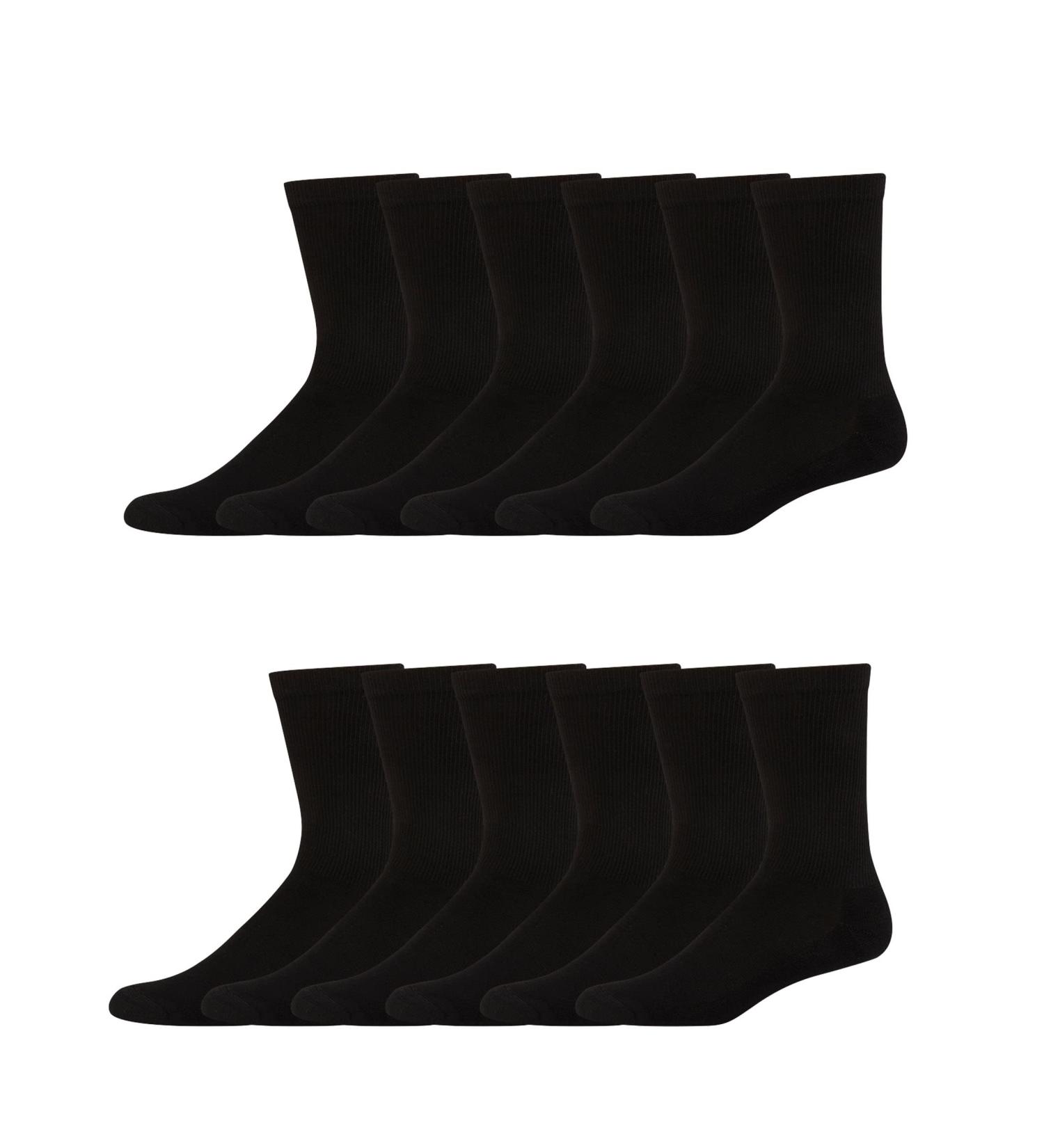 Hanes Men's X-Temp Cushioned Crew Socks 12-Pack (12-14) - Black - Buy Online on GoSupps.com