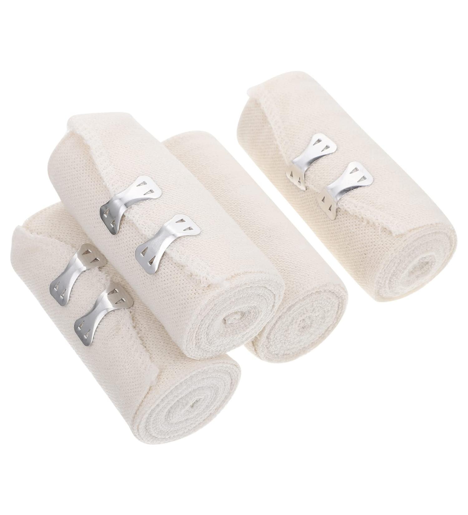 Wrap Pack of 4 + 8 Extra Clips - 4" Compression Bandage for Knee Ankle Wrist - 14.7ft Stretches - Exercise Accessories - Buy Online on GoSupps.com