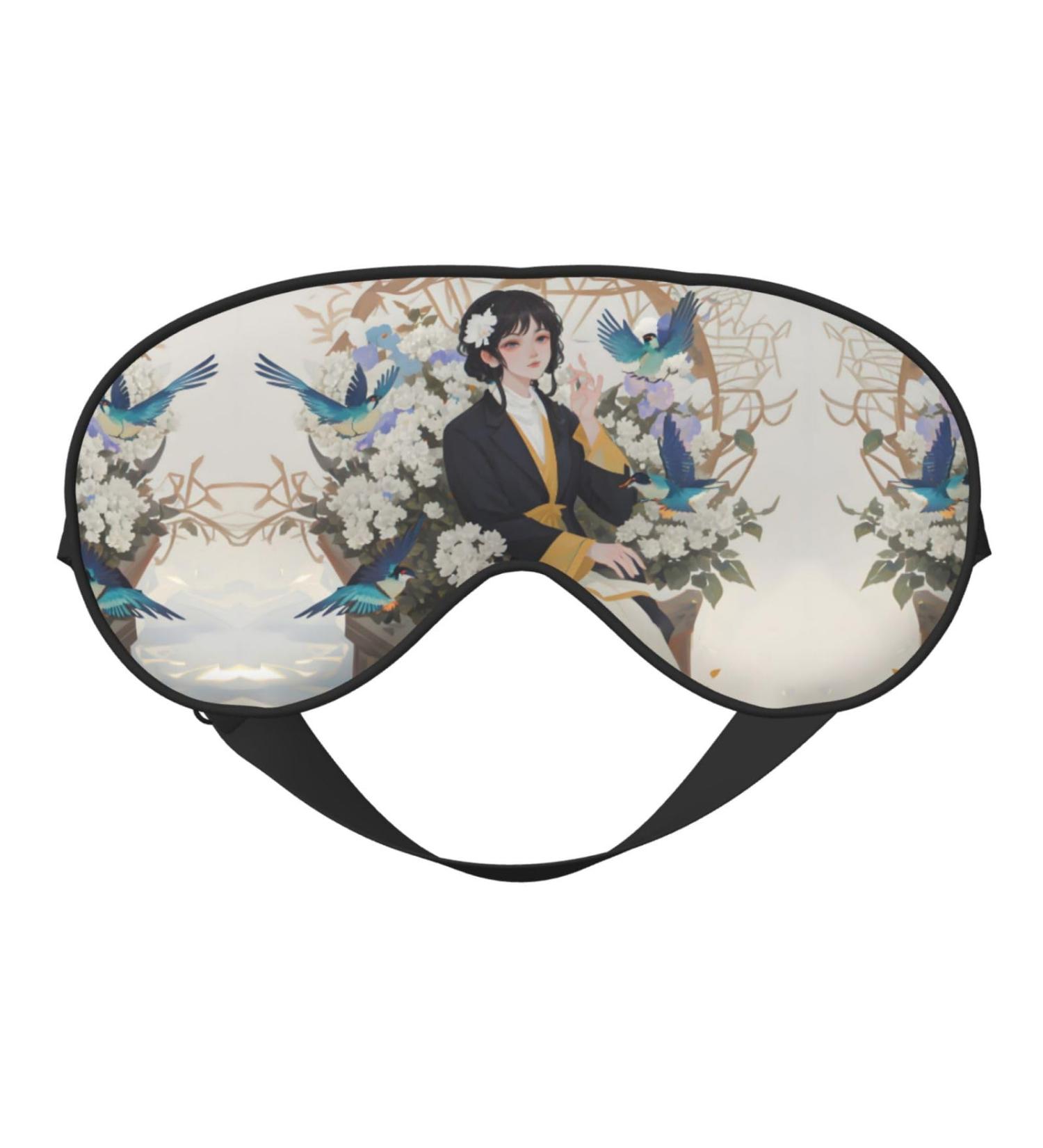 Gardenia Flowers Birds Double-Sided Sleep Eye Mask - Comfort Soft Blindfold with Adjustable Strap for Ultimate Light Blocking - Buy Online on GoSupps.com