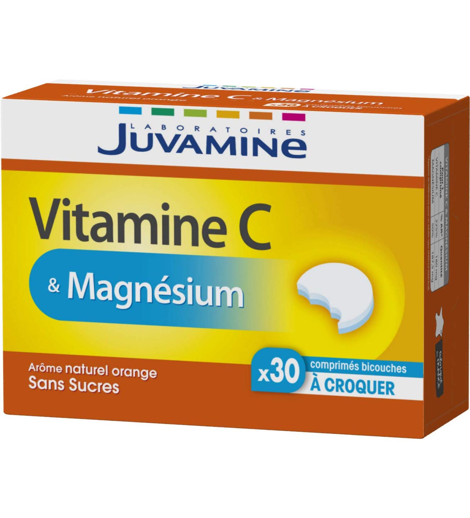 JUVAMINE - Vitamin C & Magnesium - Helps reduce fatigue - Participates in the normal functioning of the immune and nervous system - 30 Chewable Tablets