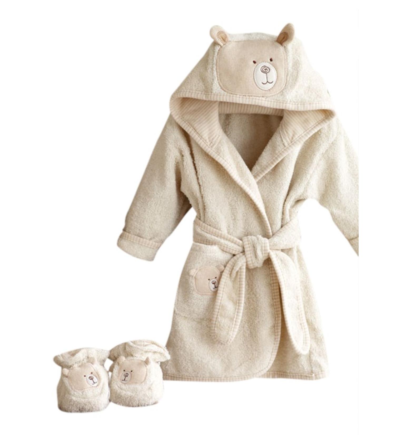 Natures Purest Bathrobe and Slippers 0 - 6 months