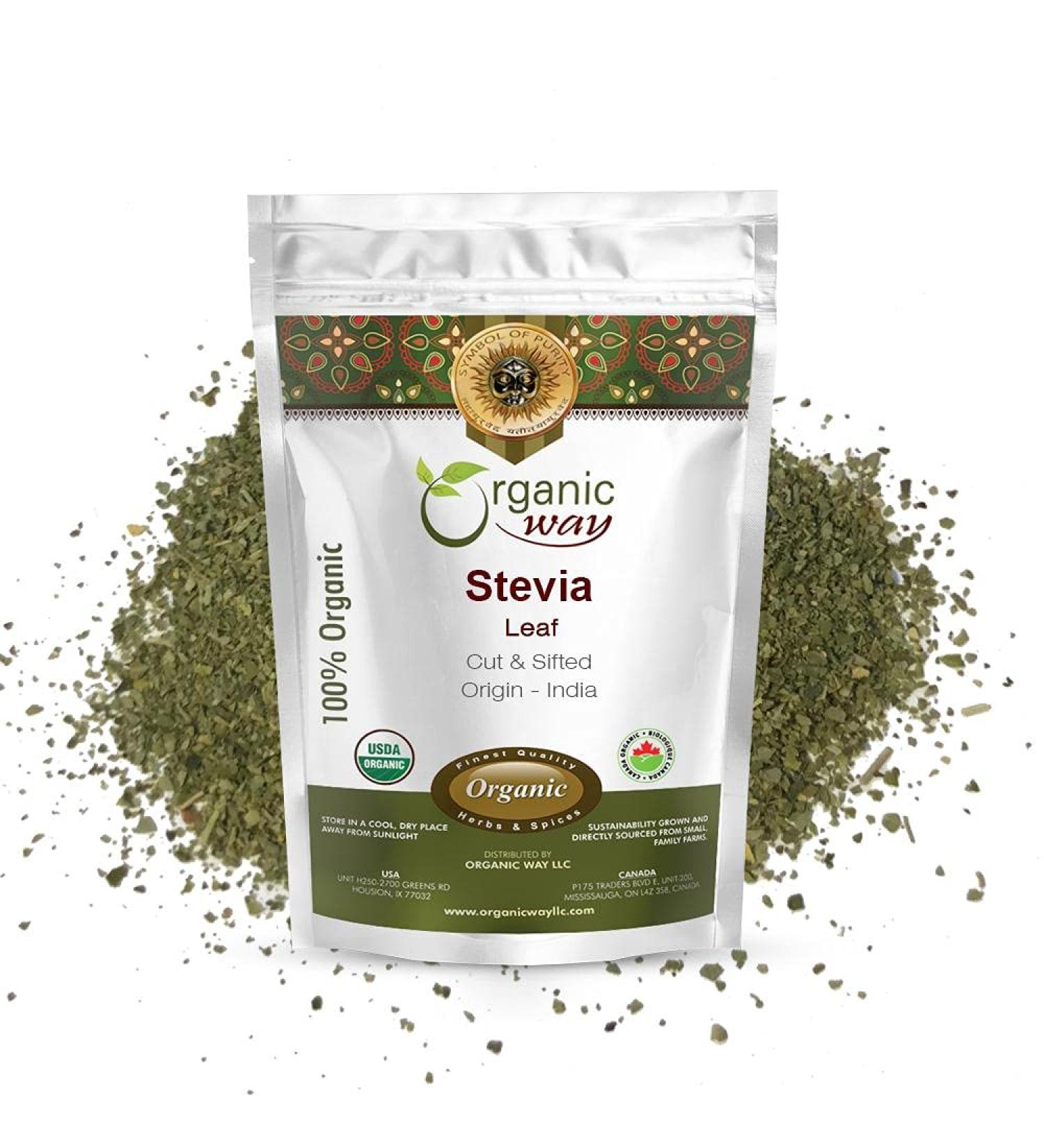 Organic Way Stevia Leaf Cut & Sifted - 1 lb (16 oz) | Raw Vegan Non GMO & Gluten Free | USDA & Kosher Certified | From India - Buy Online on GoSupps.com