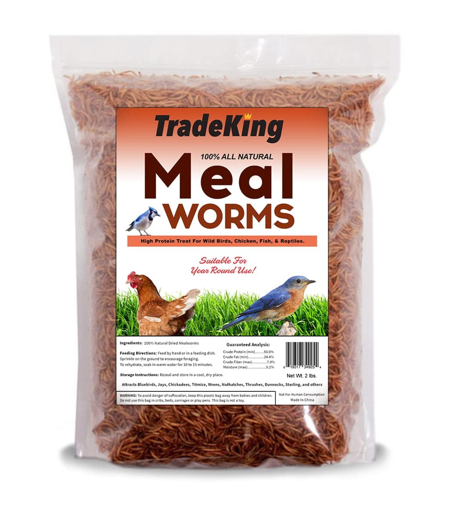 TradeKing 2 lb Dried Mealworms - High Protein Treat for Wild Birds, Chickens, Fish & Reptiles - Buy Online on GoSupps.com