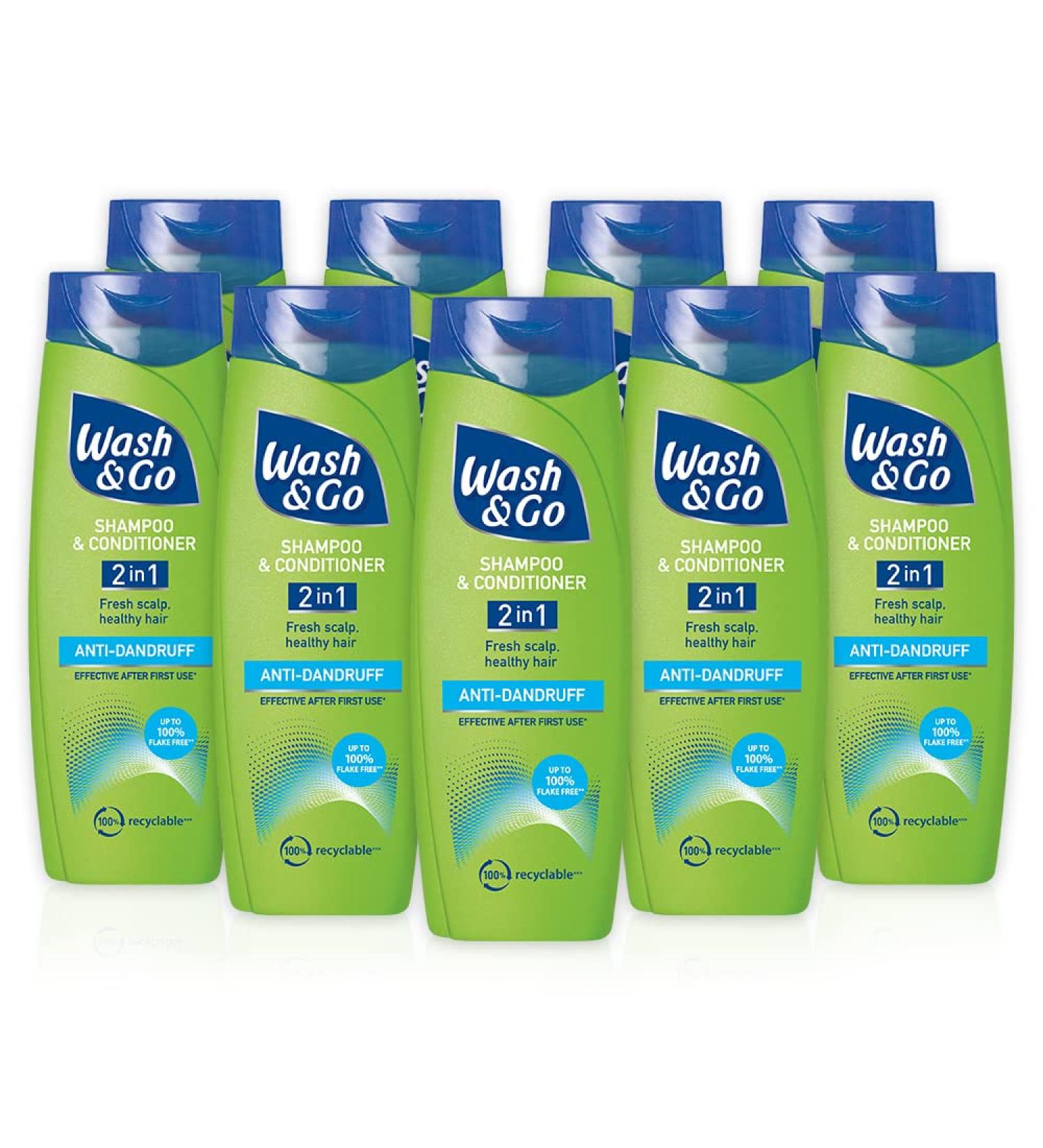 Wash & Go 2 in 1 Anti-Dandruff Shampoo and Conditioner - Pack of 9 Bottles - Buy Online on GoSupps.com