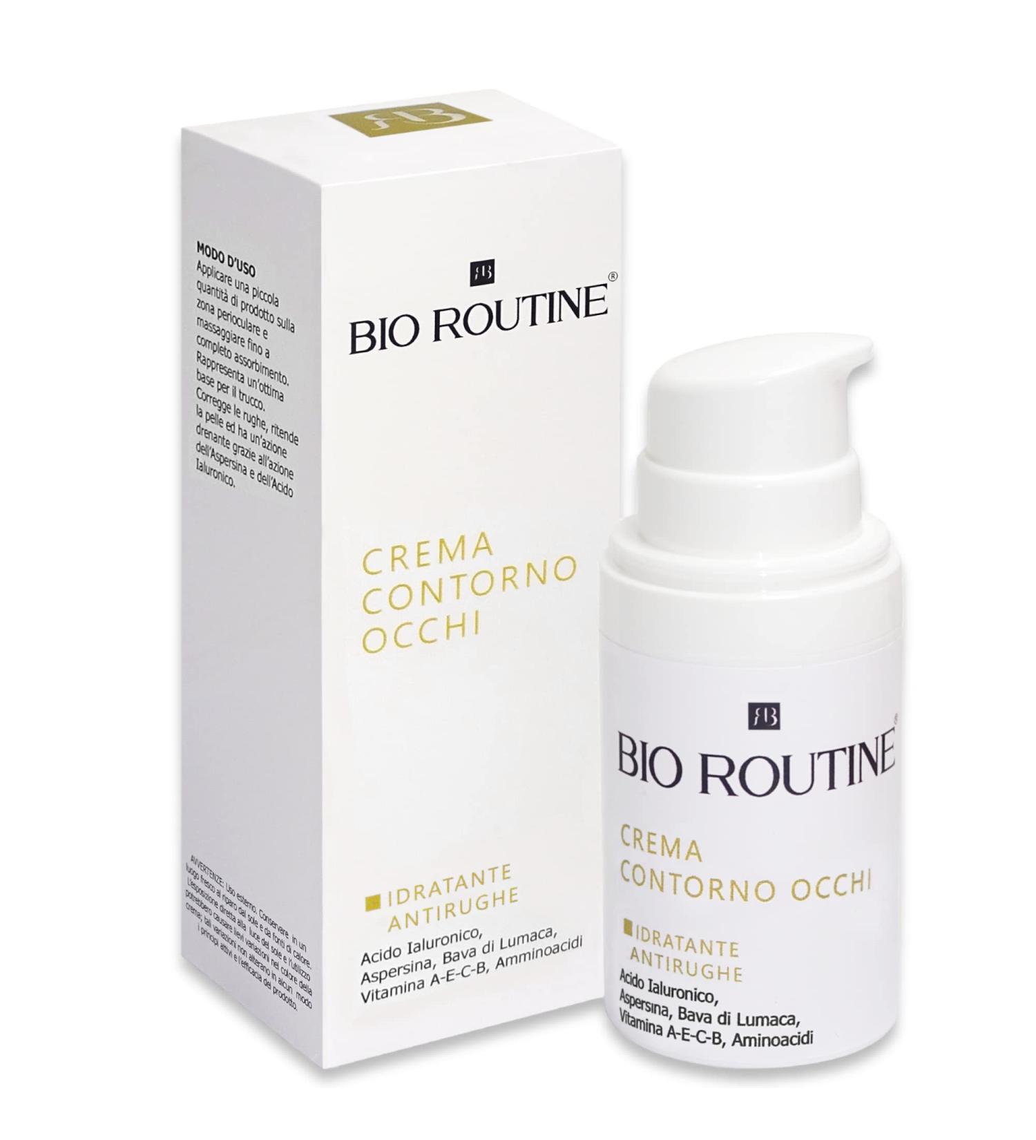 BIO ROUTINE Eye cream antiwrinkle eye cream for women and men moisturizing pure hyaluronic acid and snail mucus vitamin C B A and organic produced in Italy 30 ml - Buy Online on GoSupps.com