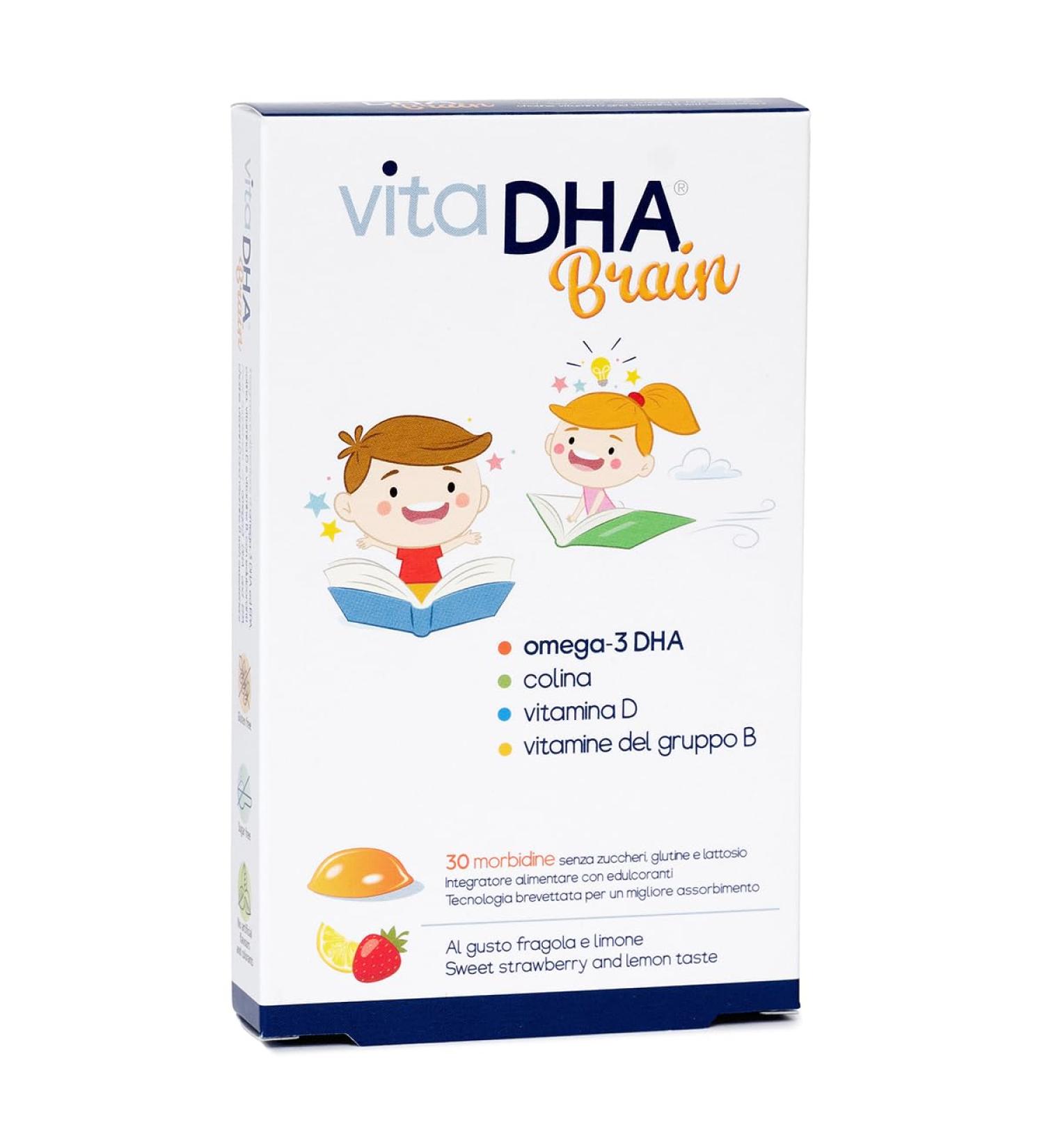 Vitadha Brain - 355 mg Om ga-3 - Pour les enfants - Saveur de fraises et de citron - Huile de poisson pure - Pour la vue m moire et cerveau - Certifi IFOS - Blister de 30 bonbons g lifi s - Buy Online on GoSupps.com