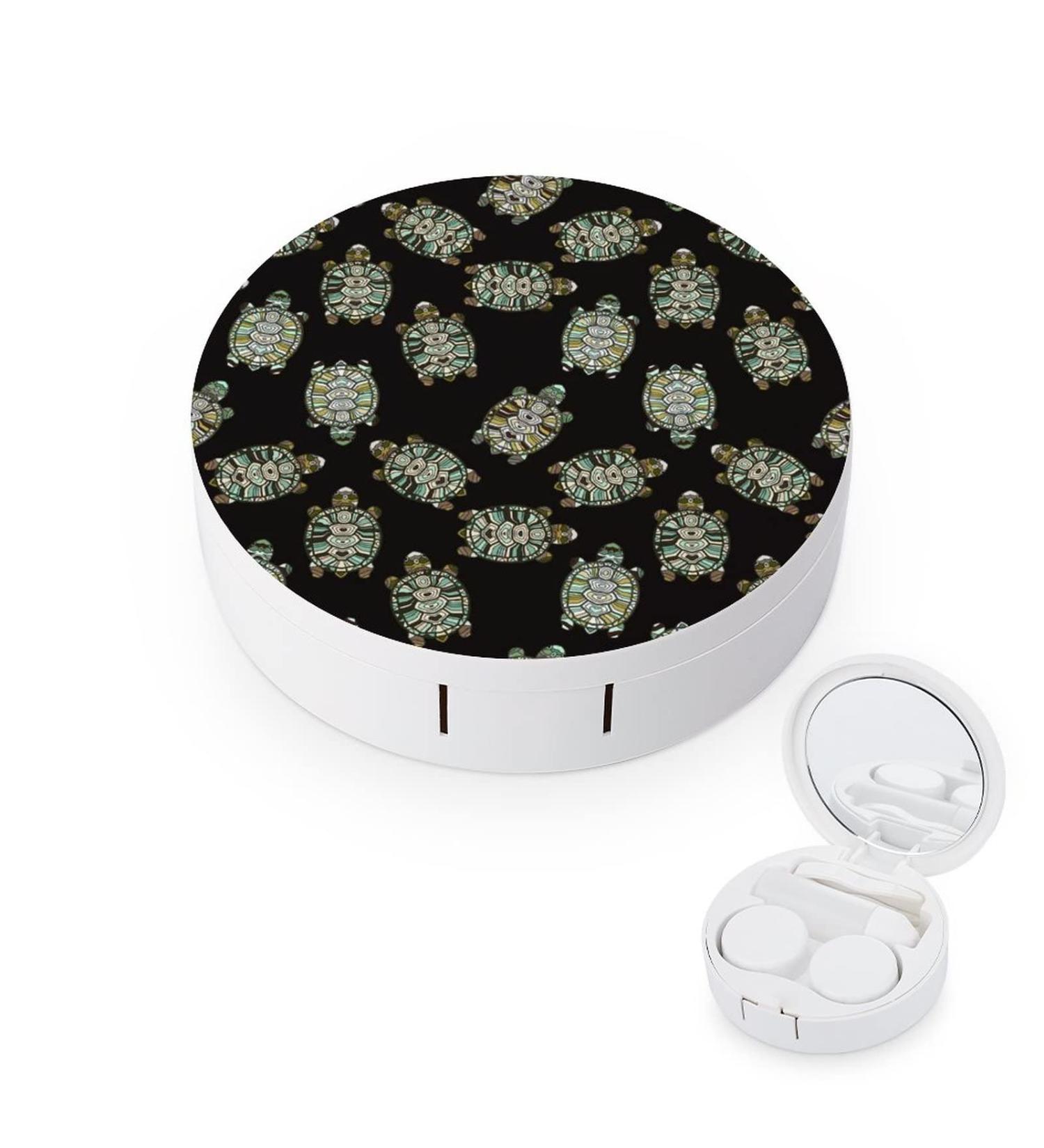 Ocean Sea Turtle Round Case For Contact Lens Kit Storage Box with Mirror Printed - Buy Online on GoSupps.com