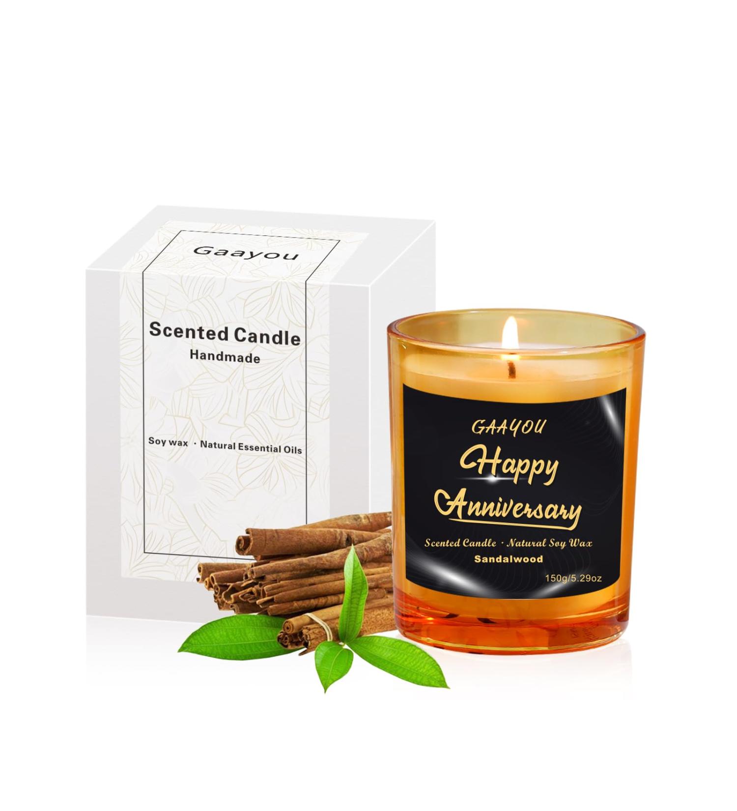 Happy Anniversary Scented Candle - Organic Soy Wax Jar Gift for Couples | Sandalwood Party Decoration Supplies - Buy Online on GoSupps.com