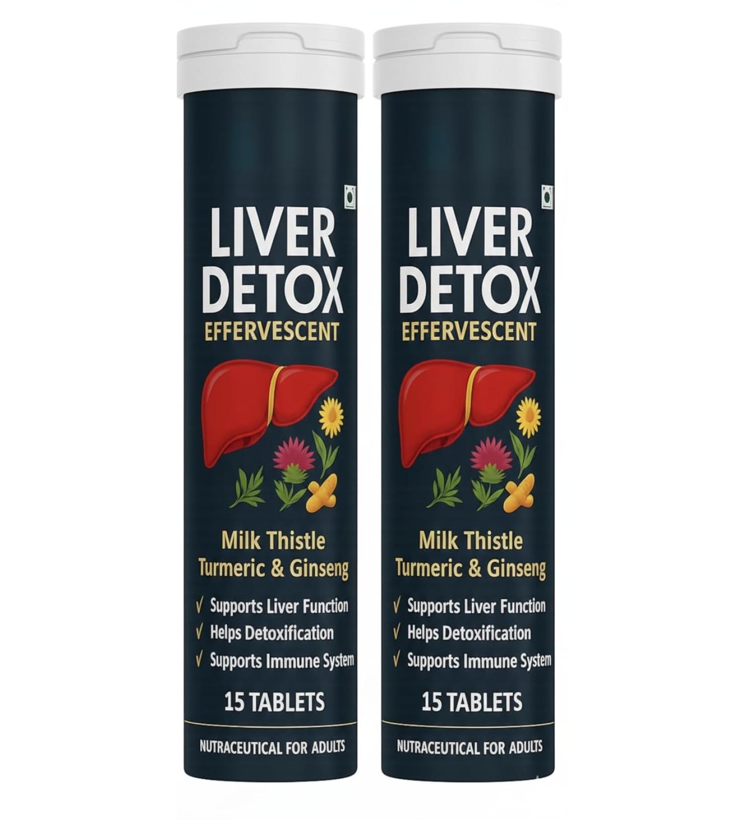 LiverDetox Supplement | 15 Sugar-Free Tablets Fizzy Water with Ayurvedic Herbs | Drop Dissolve Fizz Drink | Pack Of- 2 30 Tablets - Buy Online on GoSupps.com