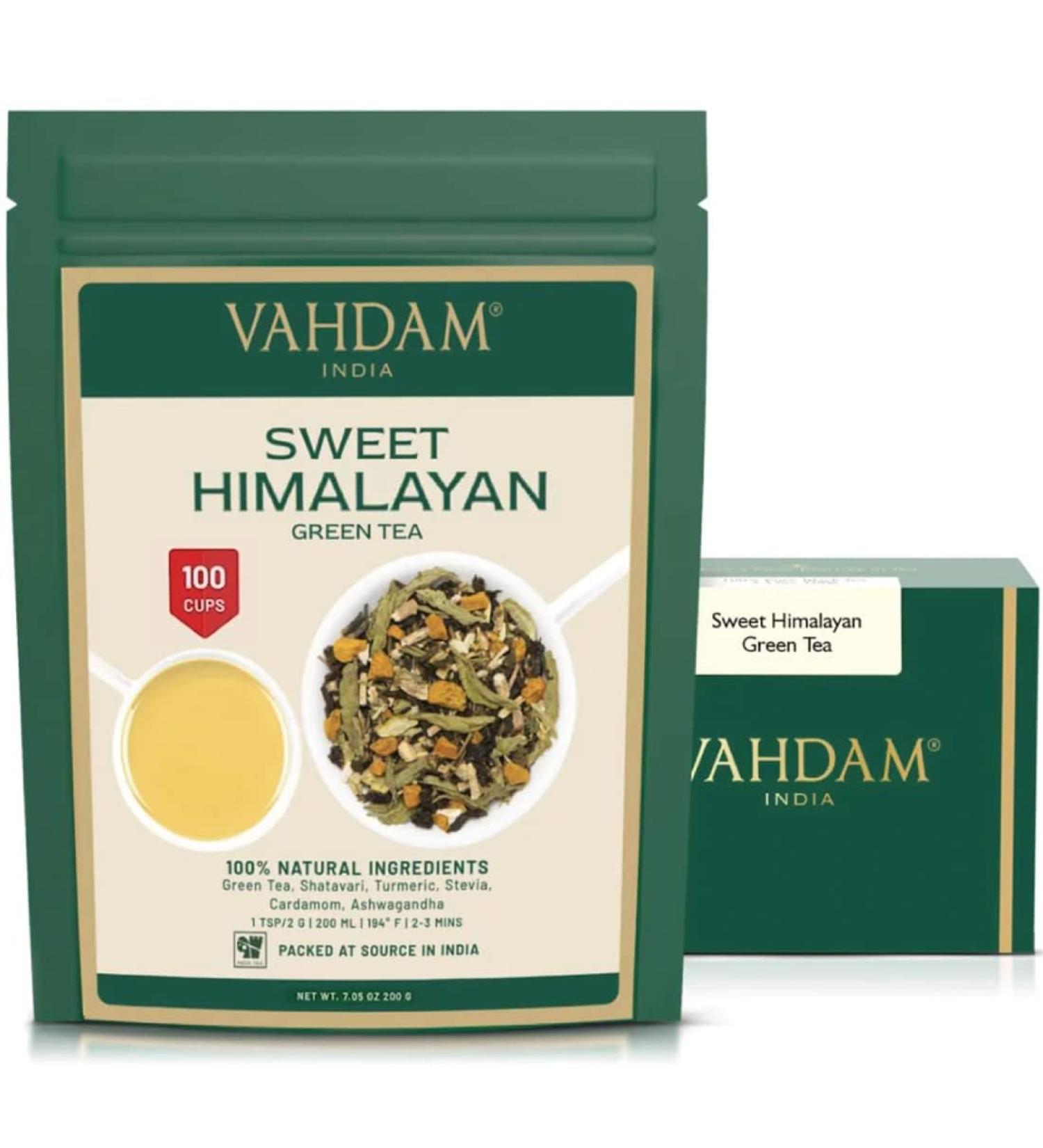 VAHDAM Sweet Himalayan Green Tea Blend | Pure Leaves from the Himalayas | Easy Brewing and Delicious Taste - Buy Online on GoSupps.com