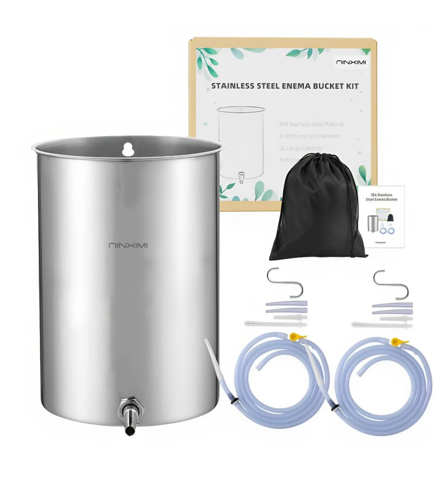 Reusable Enema Kit - 2L Stainless Steel Bucket with Silicone Hoses for Effective Colon Cleansing - Ideal for Men & Women - Buy Online on GoSupps.com