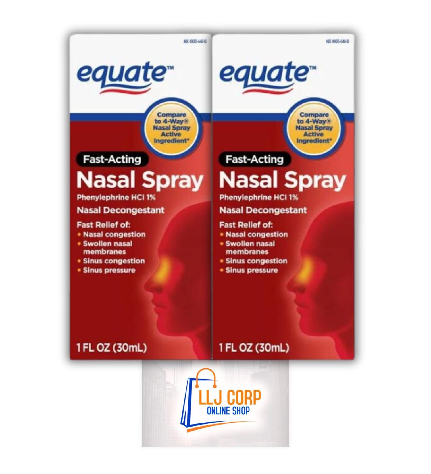 Equate 4-Way Nasal Spray Max Strength 1 Fluid Ounce Pack 2 Bundle with LLJ Corp Sticker. - Buy Online on GoSupps.com