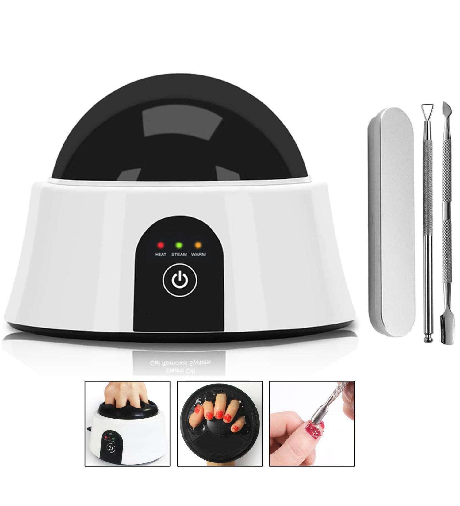 Upgraded Steam Nail Polish Remover Machine with Stainless Steel Cuticle Pusher - White - Buy Online on GoSupps.com