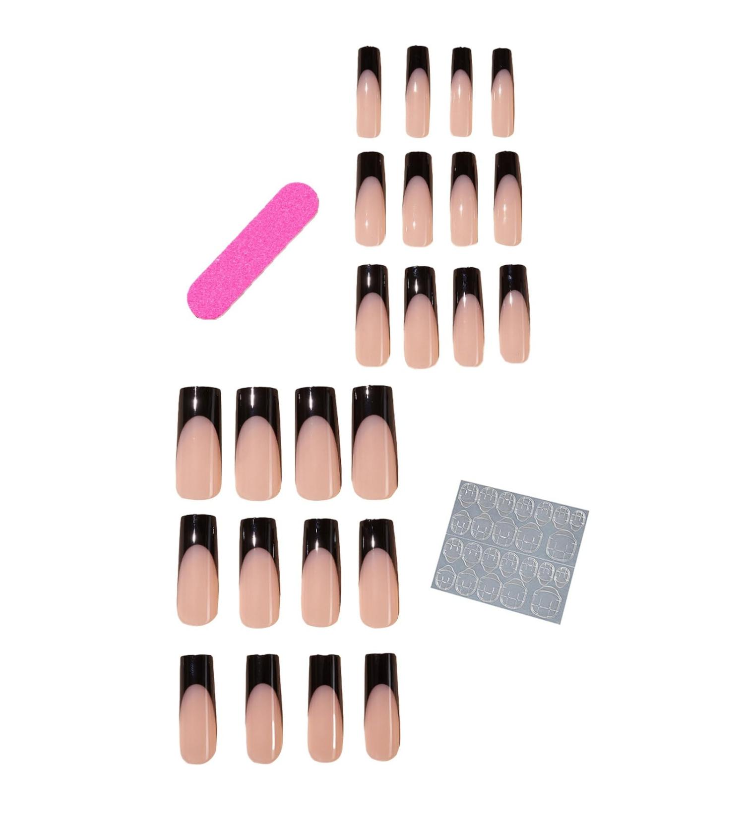 False Nails 24pcs Elegant French Nail Trendy Durable Rectangular Water Pipe Design Natural Fake Nails for Look Comfortable Fake Nails Mixed Style - Buy Online on GoSupps.com