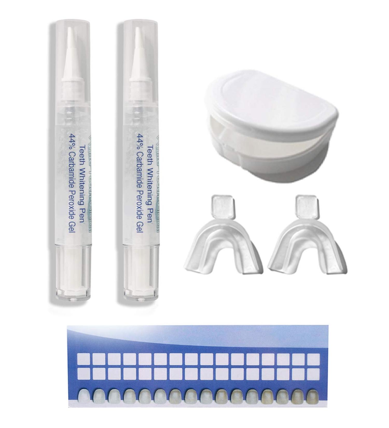 2 Extra Large Teeth Whitening Pens 4cc (not 2cc) 40+ uses of 44% Carbamide Peroxide Tooth Whitener Stain Remover Gel with Tooth Shade Guide Mouth Trays and case. Made in The USA.