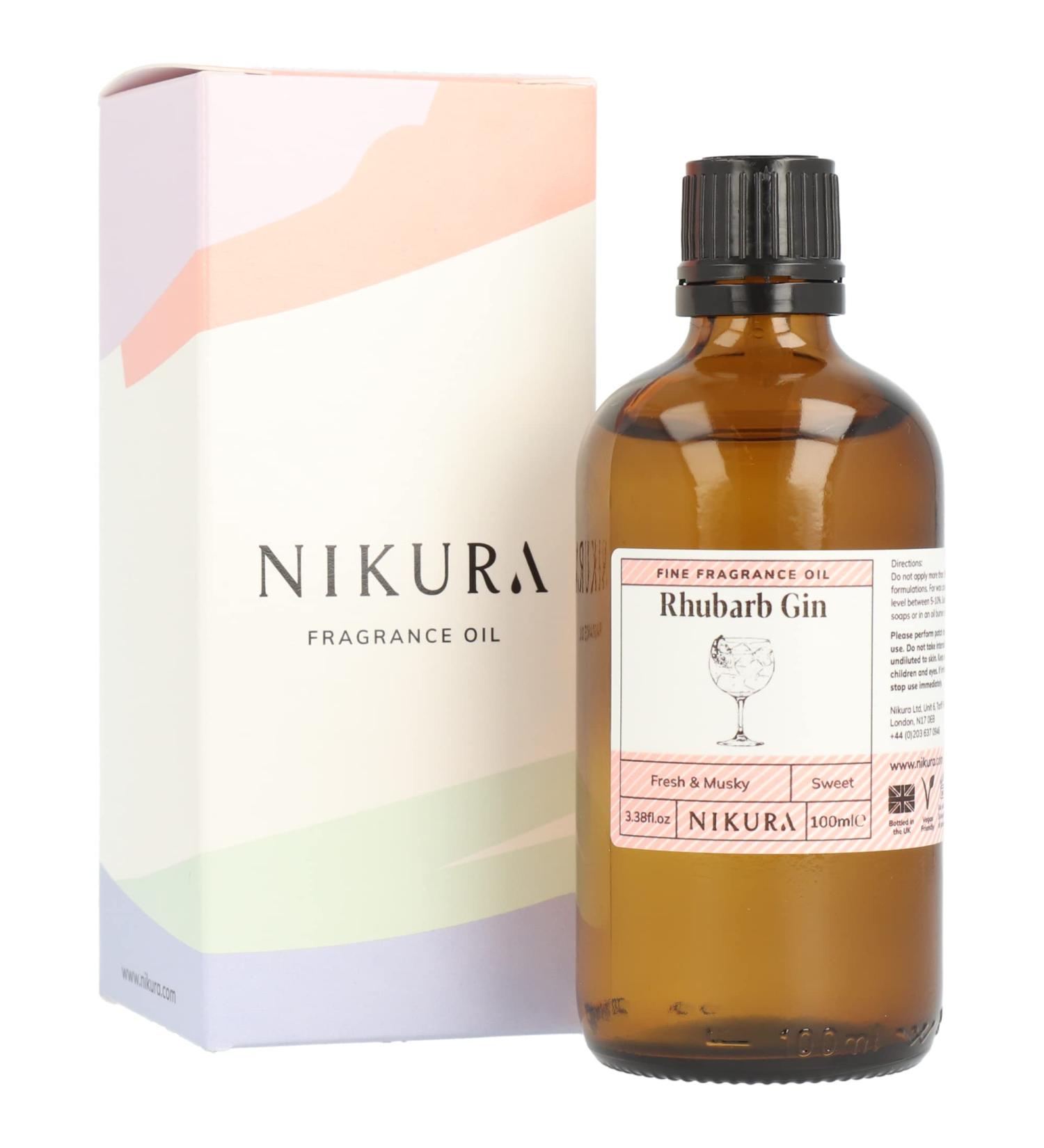 Nikura Rhubarb Gin Fine Fragrance Oil 100ml - Ideal for Soap, Candle, Wax Melts & Diffusers | Perfect for Bath Bombs & Perfume Scents | Vegan & UK Made - Buy Online on GoSupps.com