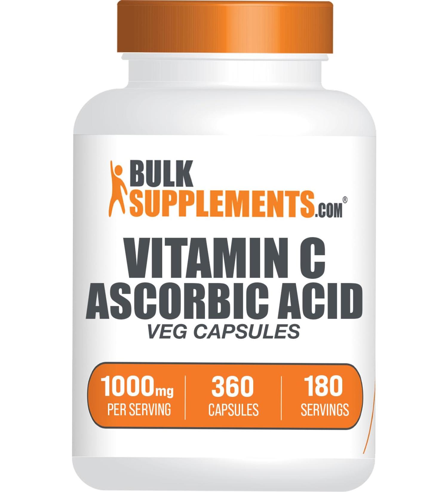 BulkSupplements.com Ascorbic Acid Capsules - Ascorbic Acid Vitamin C 1000mg Vitamin C Supplement - Vegan & Gluten Free 2 Capsules per Serving 360 Count (Pack of 1) - Buy Online on GoSupps.com