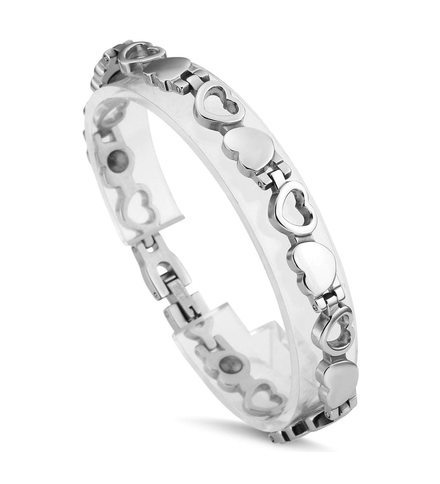 Jovivi Women's Stainless Steel Magnetic Heart Bracelet with Hematite | Silver Bangle - Perfect Gift - Buy Online on GoSupps.com