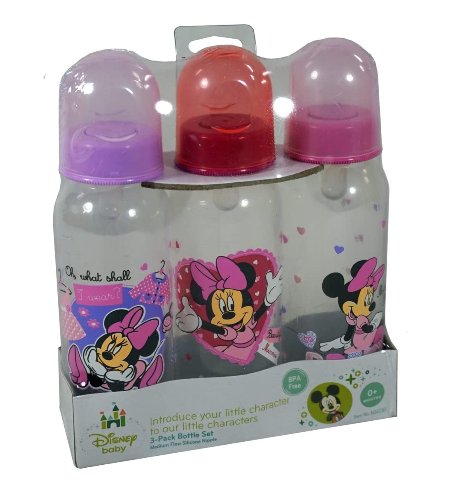 Disney Baby 3-pack 9oz Bottle Set Pink Minnie Mouse BPA Free 0+ Months Medium Flow