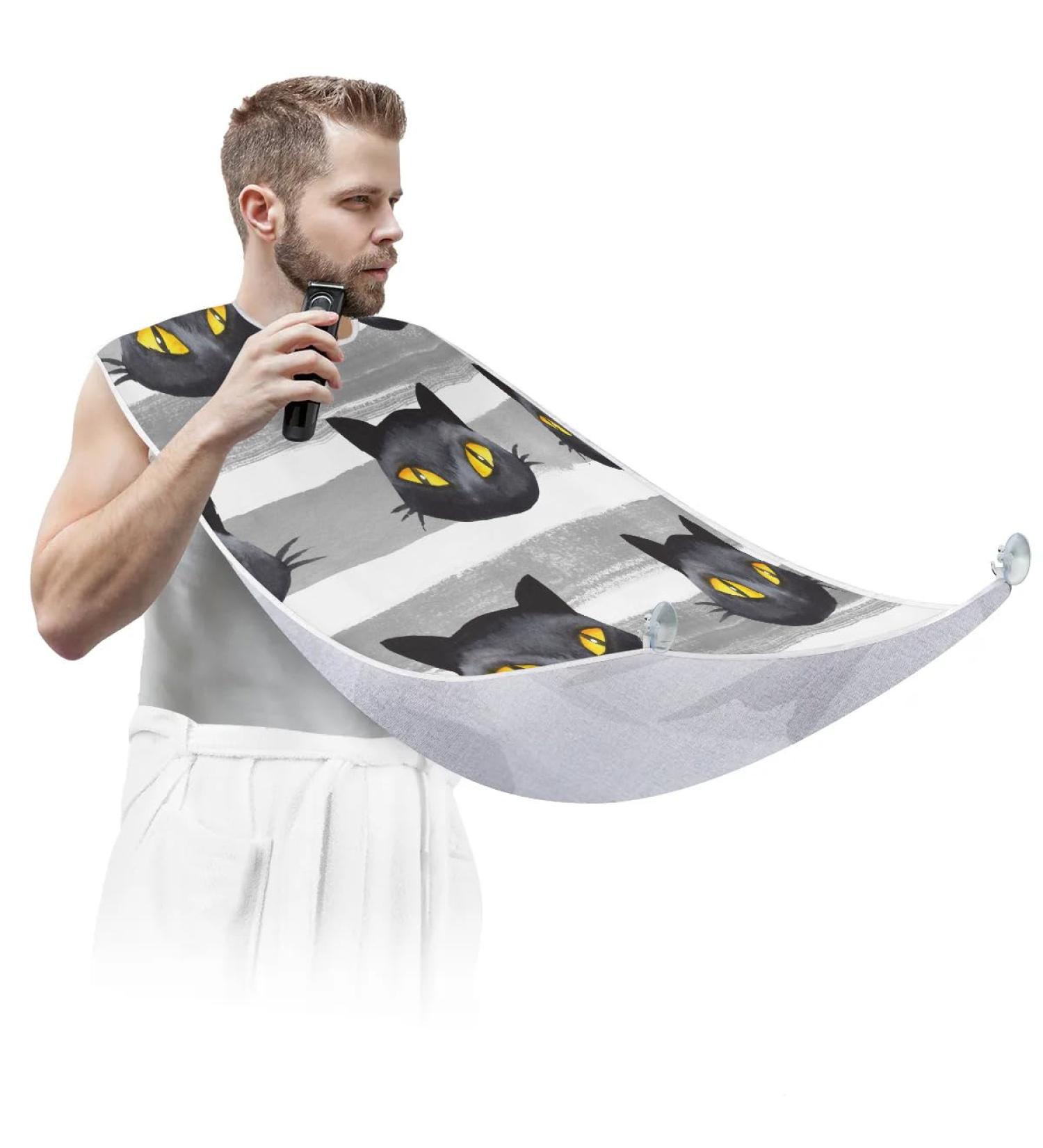 Cats Head Pattern Beard Bib Apron - Waterproof Hair Catcher for Men | Grooming Cape with Suction Cups | Perfect Gifts for Men - Buy Online on GoSupps.com