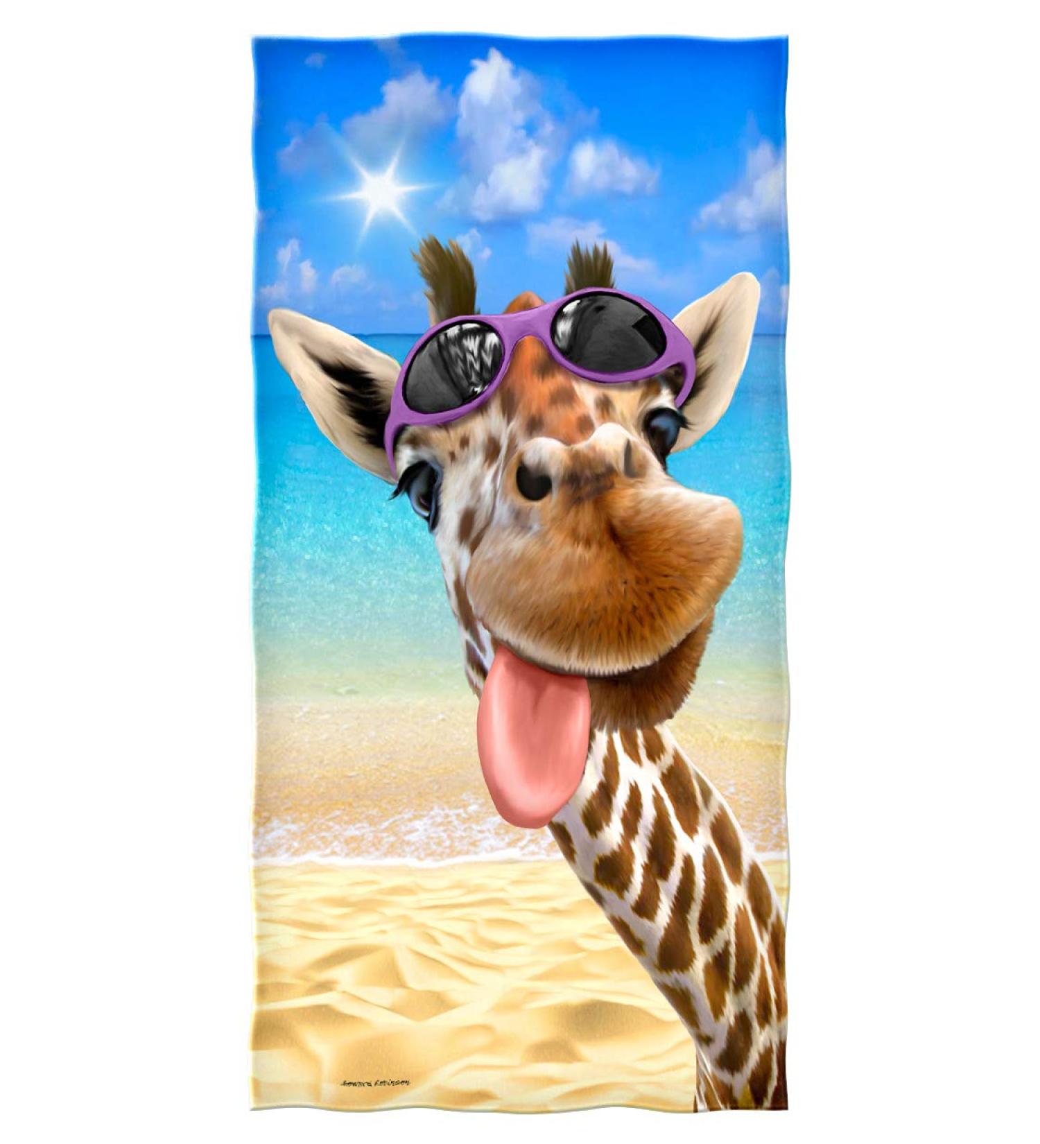 Dawhud Direct Selfie Giraffe Beach Towel - 30 x 60 Plush Cotton Towel for Animal Lovers - Buy Online on GoSupps.com