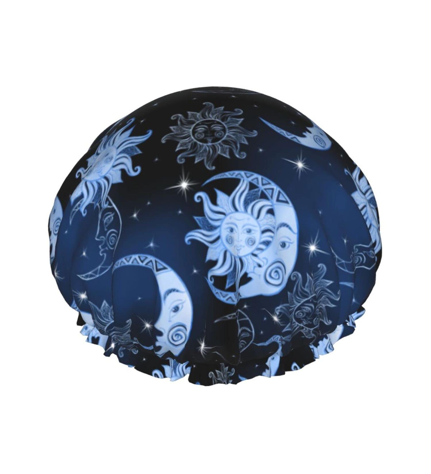 Cute Moon and Star Shower Caps for Women - Reusable & Waterproof with Double Protection Layers | Elastic Color 8 - Buy Online on GoSupps.com