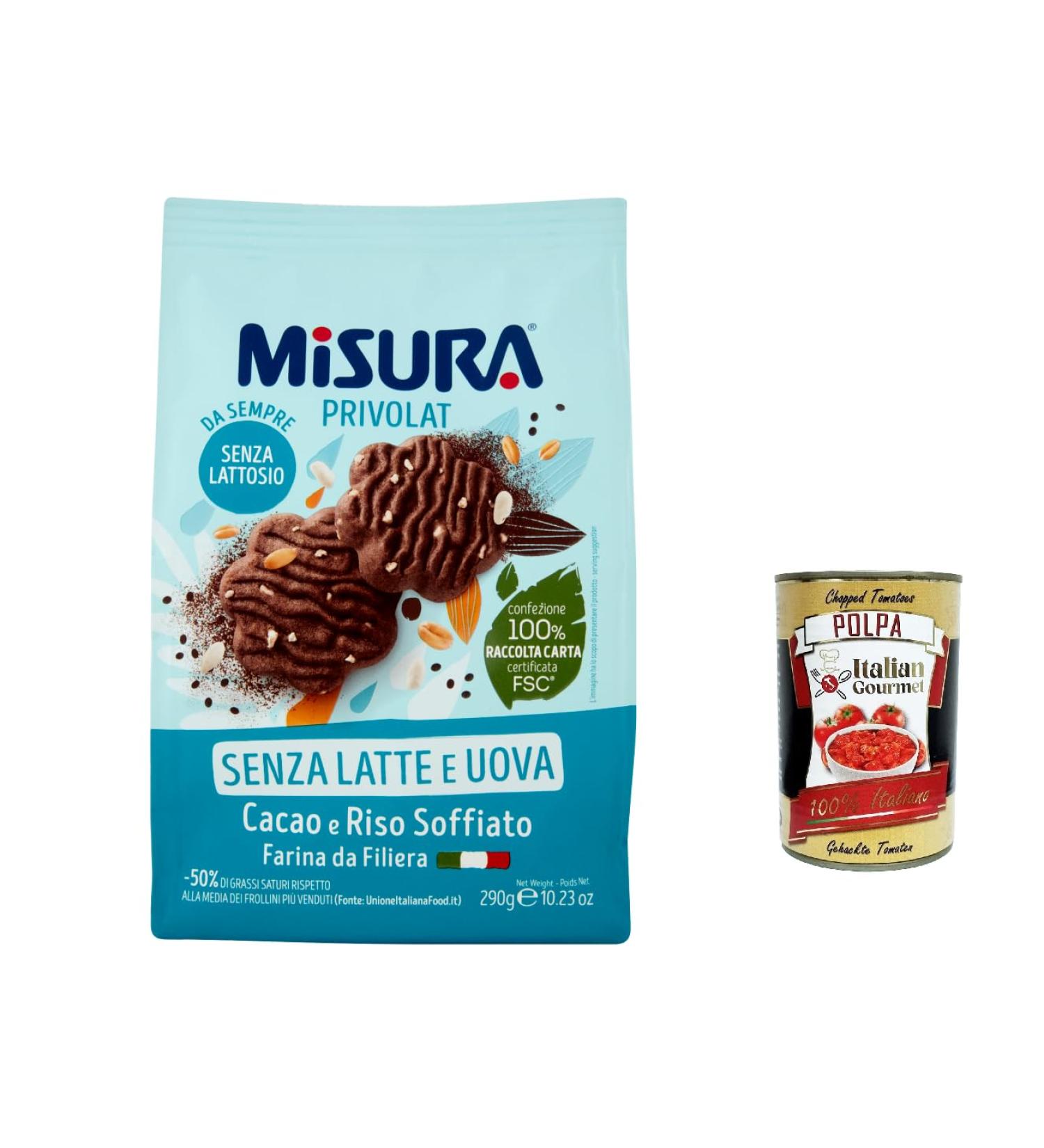  Italian Gourmet E.R. Misura Privolat Cocoa & Puffed Rice Biscuits | No Milk or Eggs | Buscuits Cookies Pack of 6 + Italian Gourmet Polpa 400g - Buy Online on GoSupps.com