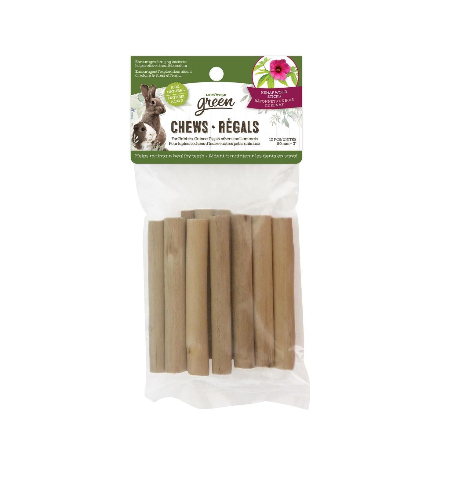 Living World Green Chews - Kenaf Wood Sticks - 10 Count (80 mm / 3 in) - Buy Online on GoSupps.com