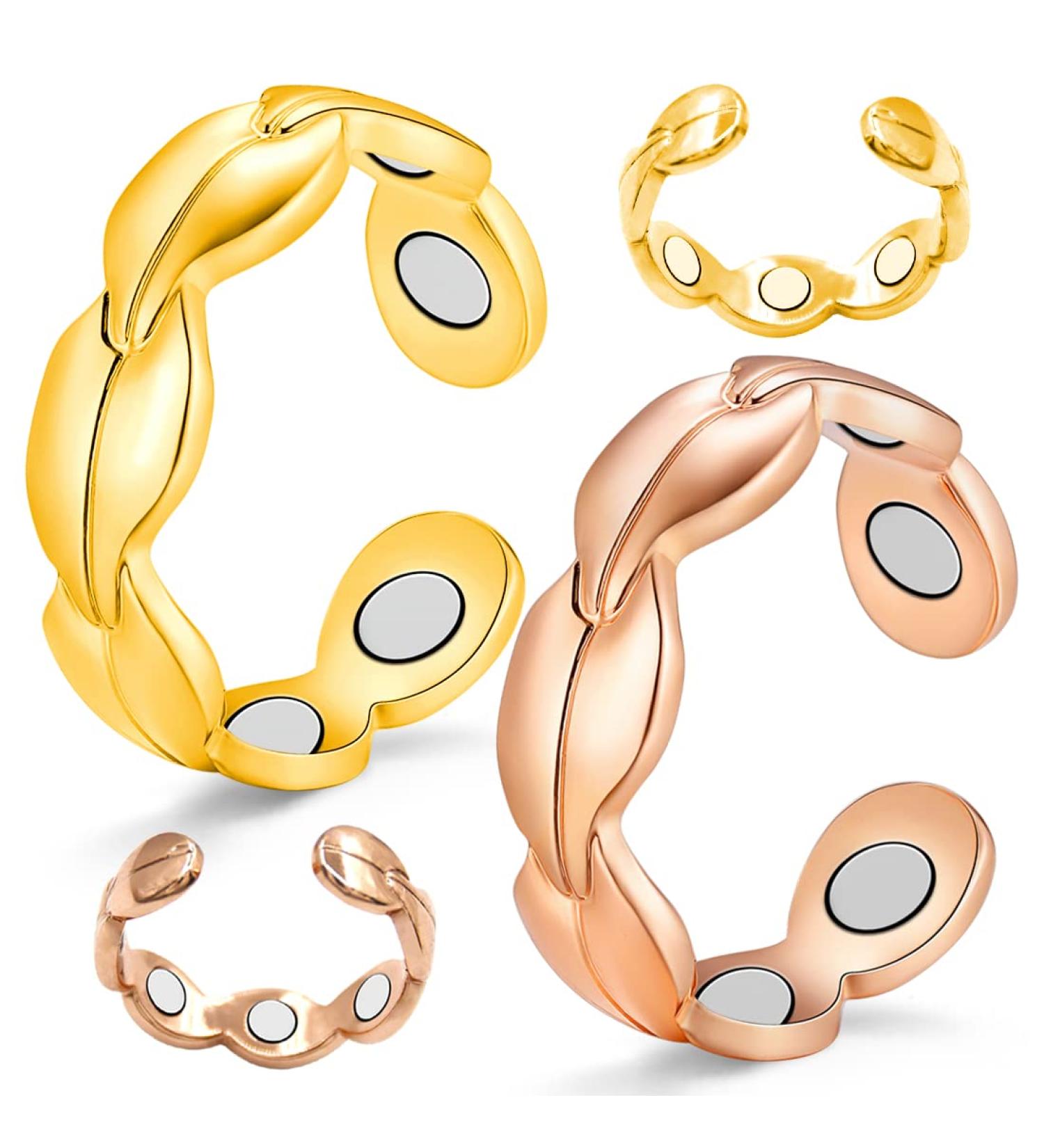 Vicmag 2PCS Copper Rings for Women 7X Magnetic 99.99% Solid Pure Copper Adjustable with Gift Box - Gold & Rose Gold Leaf Design - Buy Online on GoSupps.com