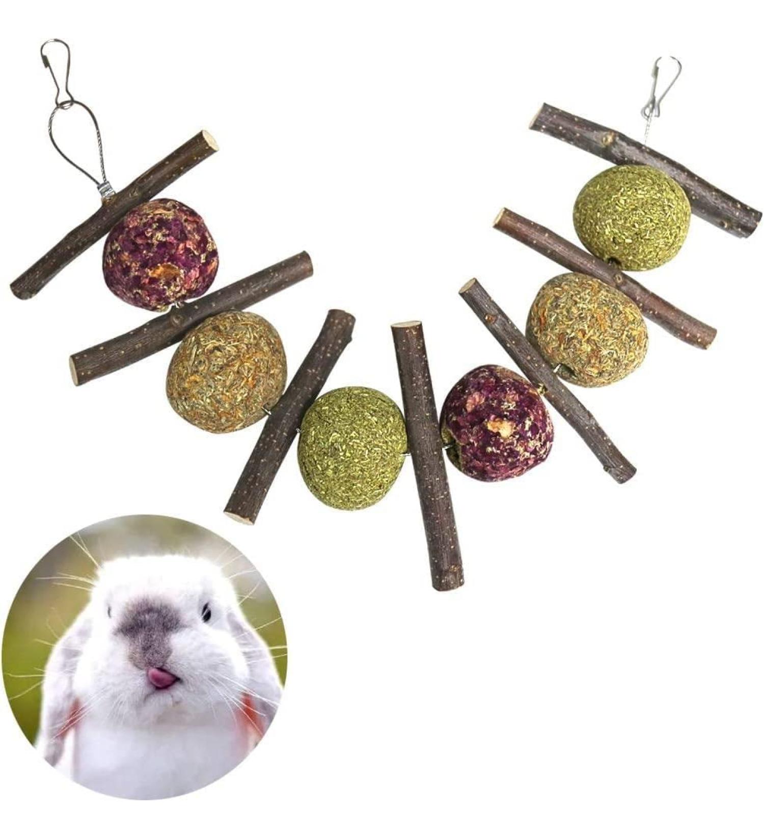 Natural Bunny Chew Toy - Barley Ears, Apple Stick, Grass Ball, Rose Flower Ball - Ideal for Rabbits, Hamsters, Parrots, Chinchillas, Guinea Pigs - 1Pc - Buy Online on GoSupps.com