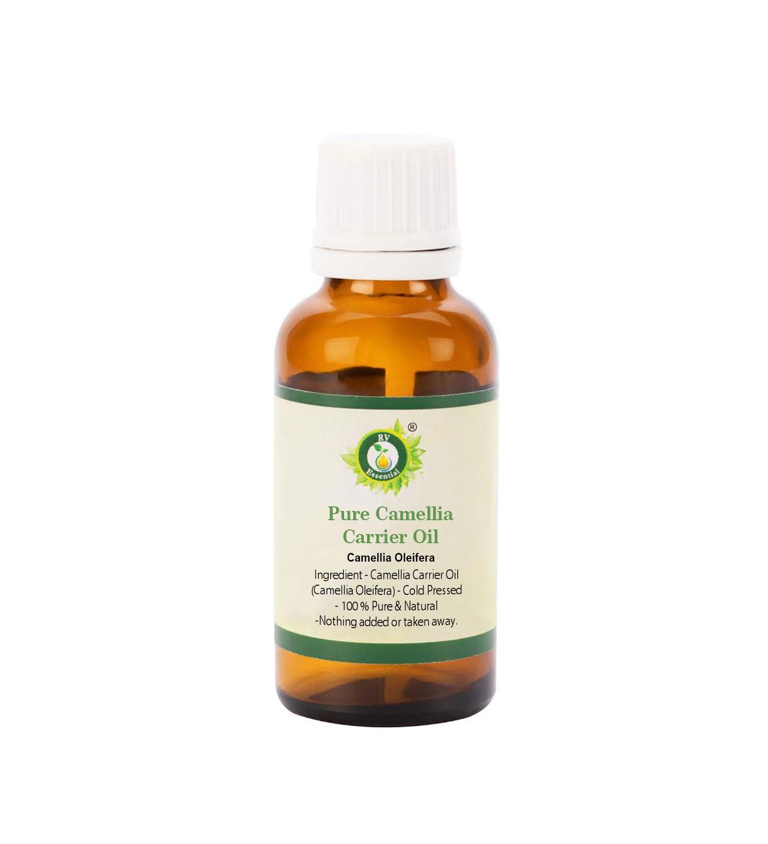 R V Essential Pure Camellia Carrier Oil 15ml - 100% Natural Cold-Pressed Camellia Oleifera - Ideal for Skin & Hair | International Shipping - Buy Online on GoSupps.com
