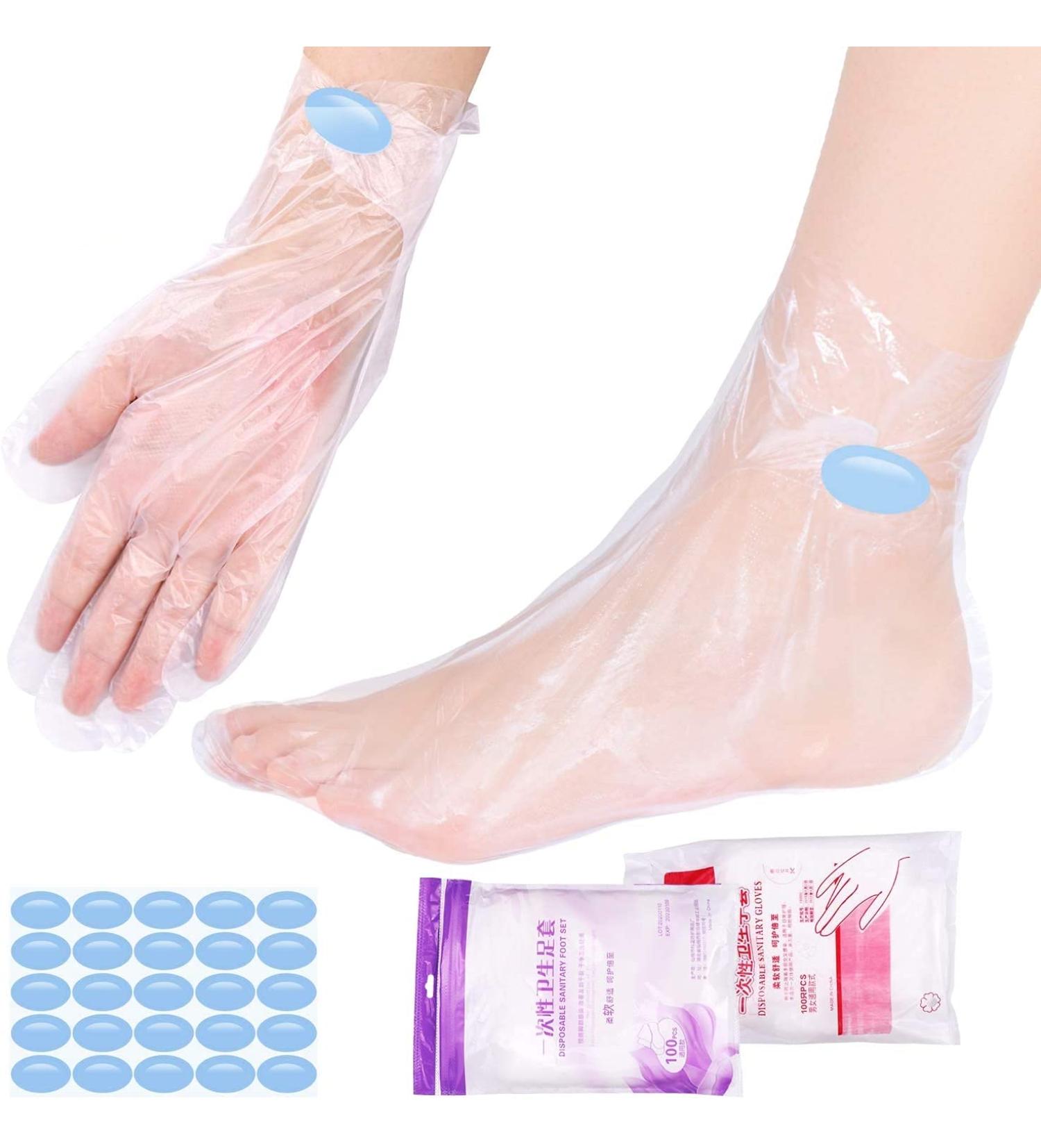 SelfTek 200Pcs Paraffin Wax Bath Liners for Pedicure Hot Spa Treatment - Disposable Plastic Hand & Foot Bags with Stickers - Buy Online on GoSupps.com