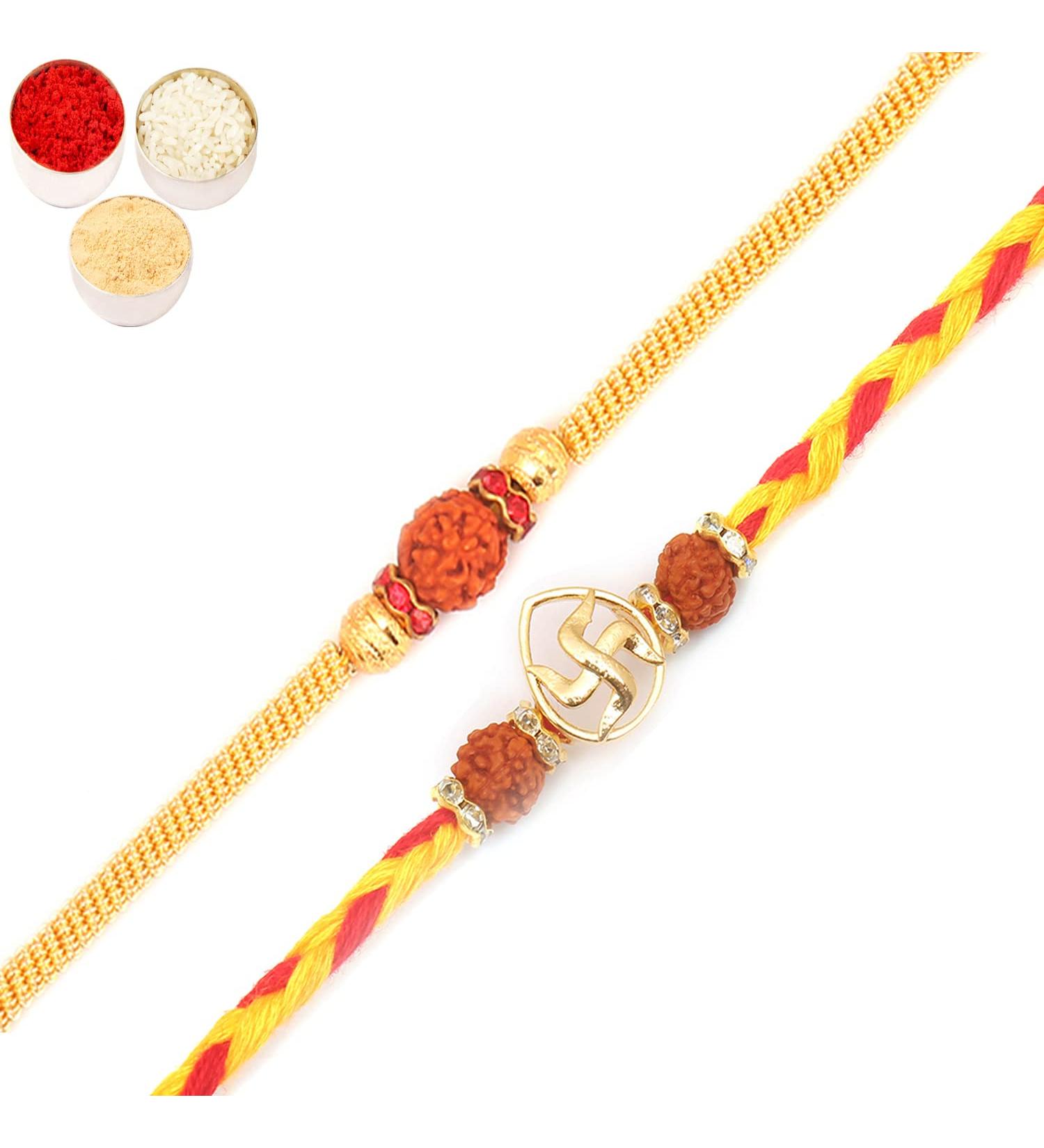 Ghasitaram Gifts Rakhi for Brother Rakhis Online - Set of 2 RM605 and R50016 Premium Rakhis - Buy Online on GoSupps.com
