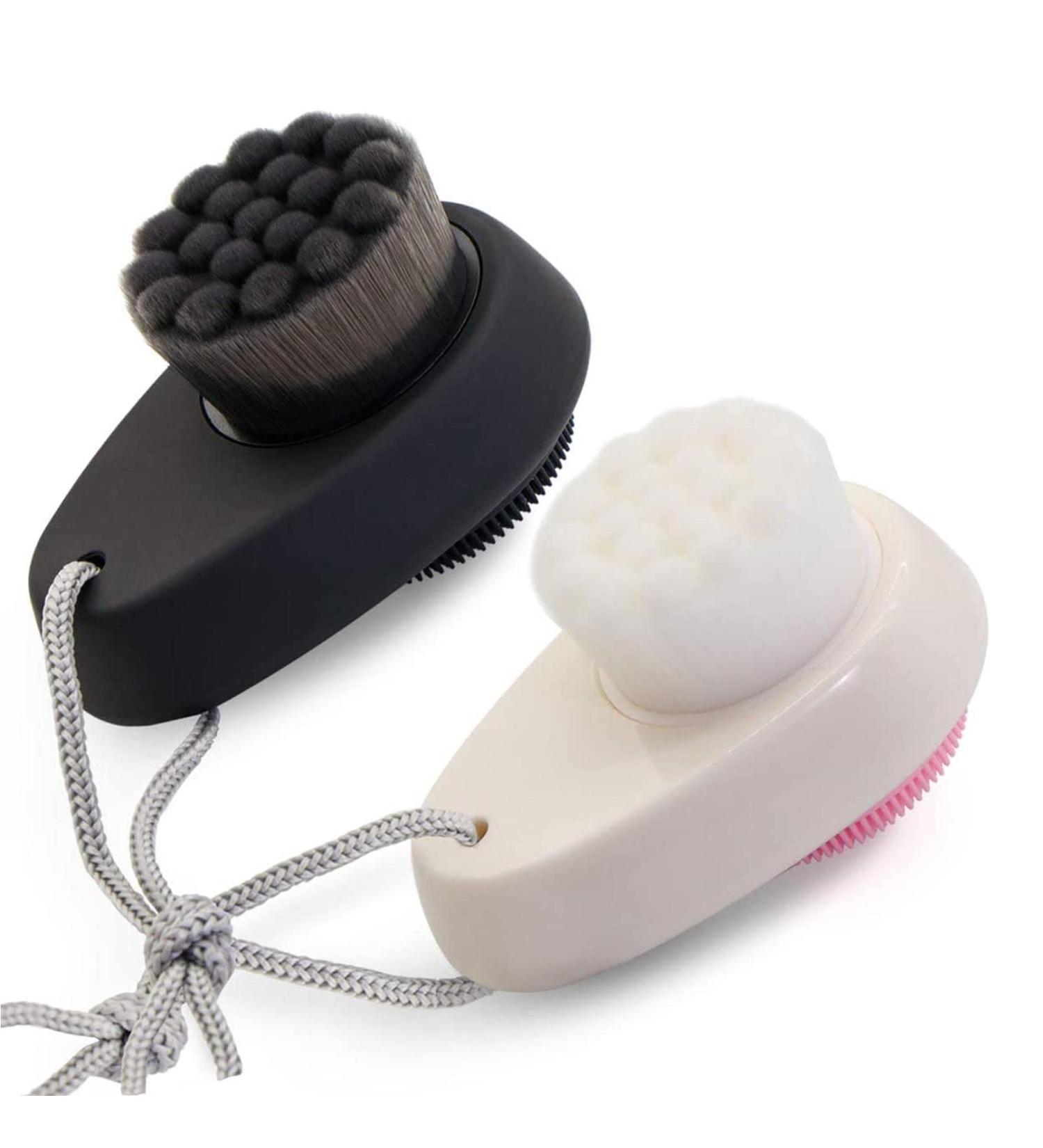 Double-Sided Facial Cleaning Brush | Soft Bristle & Silicone Peeling for Deep Cleaning | Search Cleaning Brush - Black & White - Buy Online on GoSupps.com