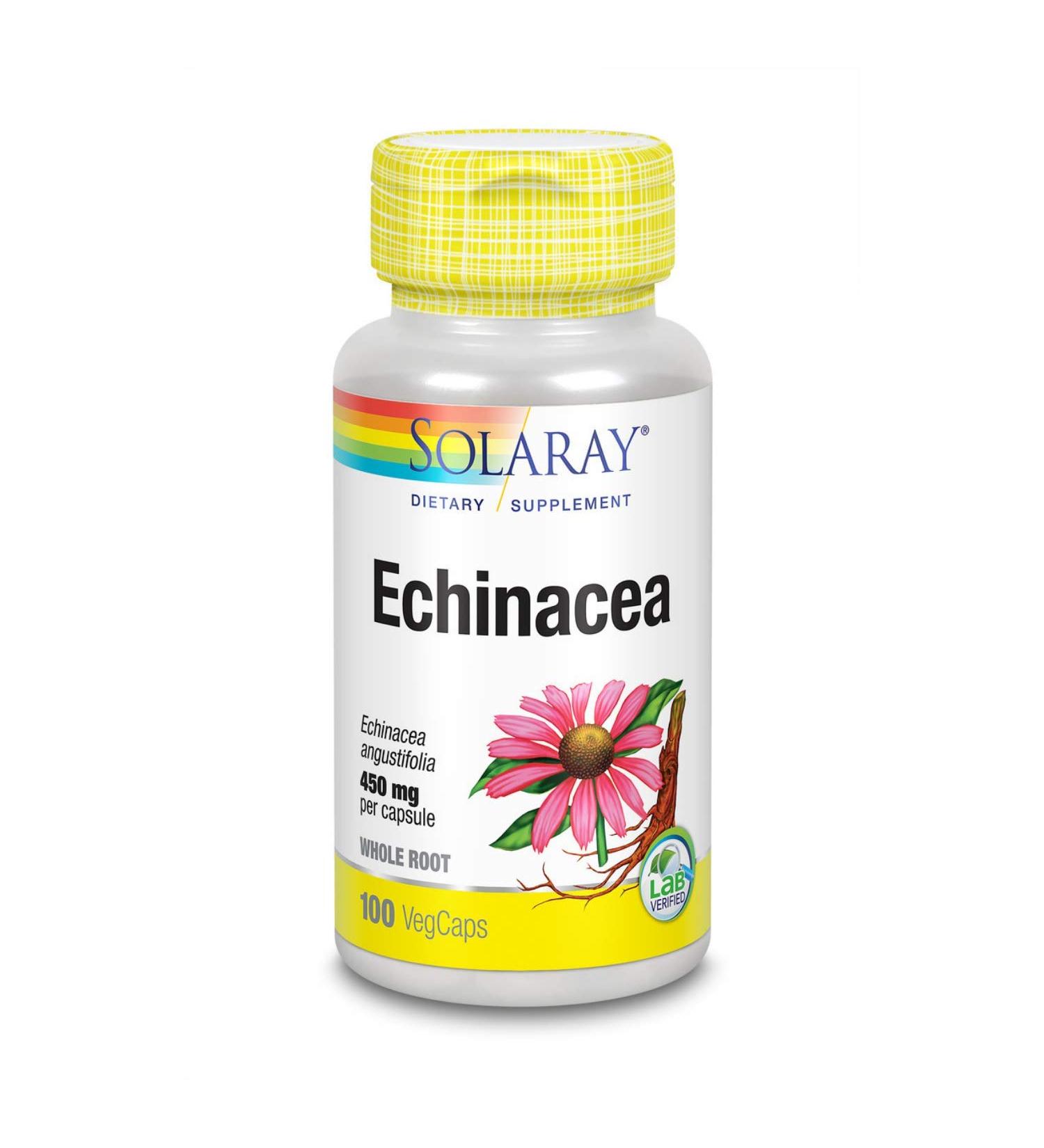 SOLARAY Echinacea Angustifolia Root 450mg - Immune & Respiratory Support | Non-GMO, Vegan | 100 VegCaps - Buy Online on GoSupps.com