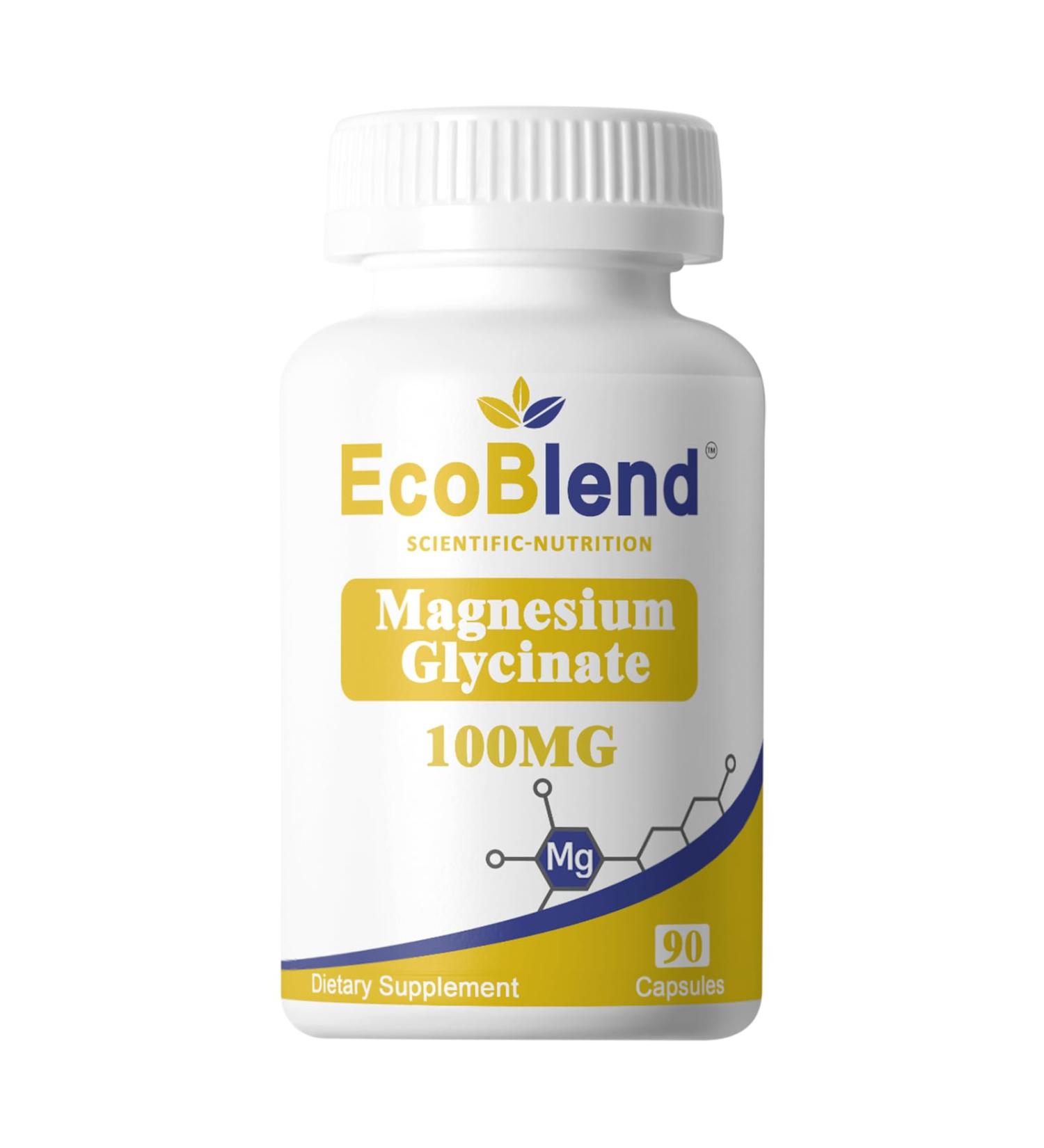 EcoBlend Magnesium Glycinate 100mg per Capsule - High Absorption Chelated Magnesium for Sleep Muscle Relaxation & Stress Relief - 90 Vegan Capsules - Buy Online on GoSupps.com